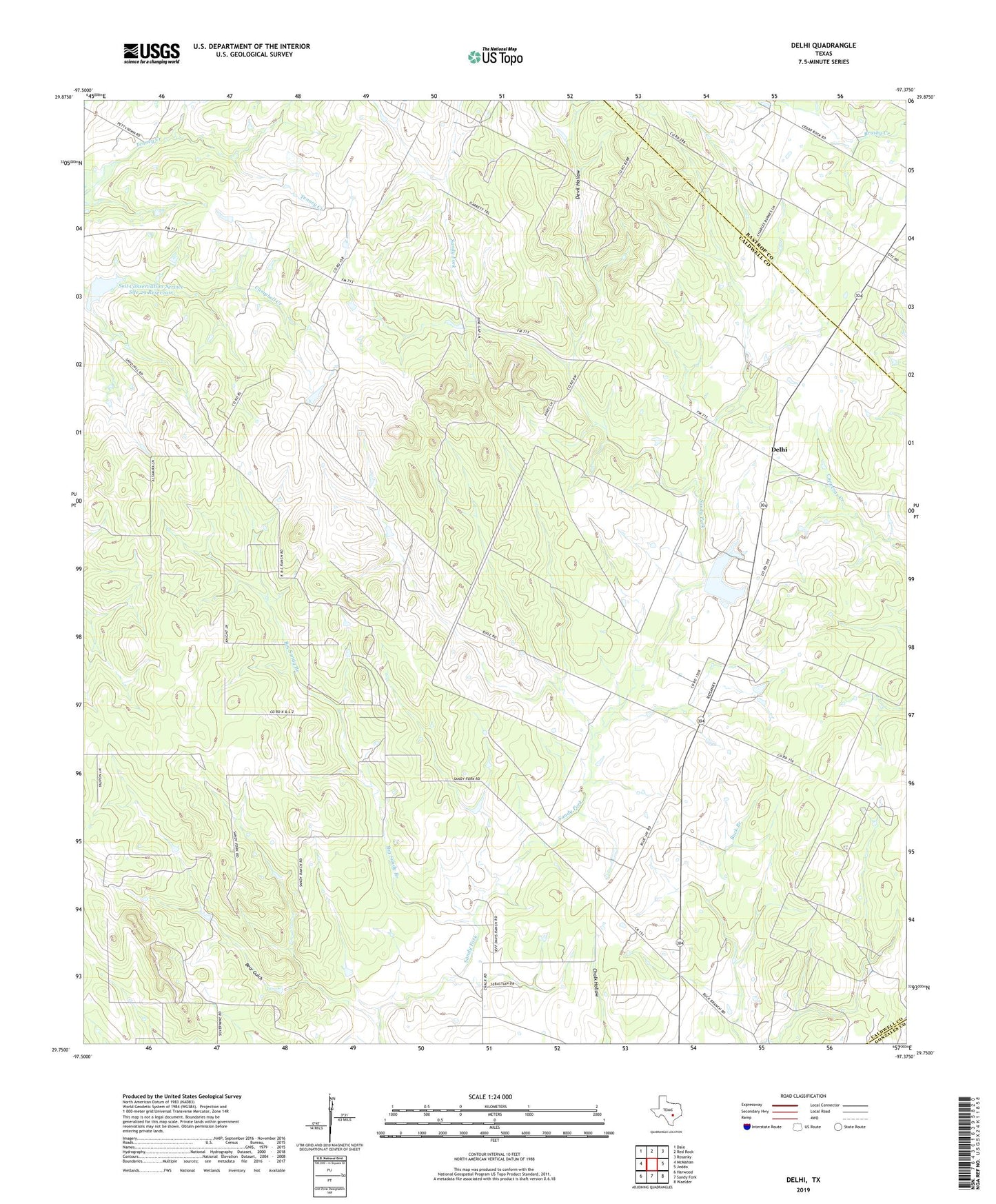 Delhi Texas US Topo Map Image