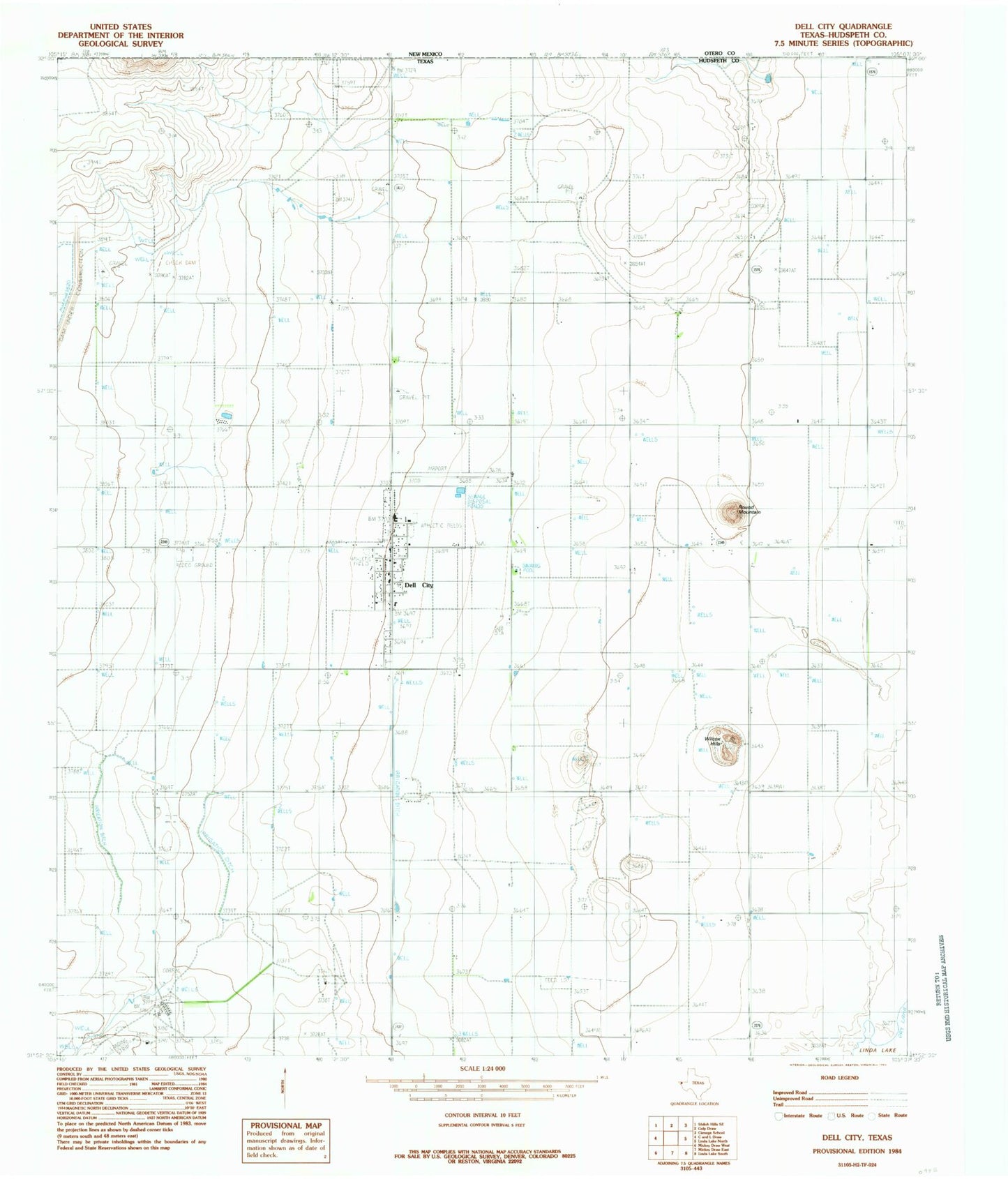 Classic USGS Dell City Texas 7.5'x7.5' Topo Map Image