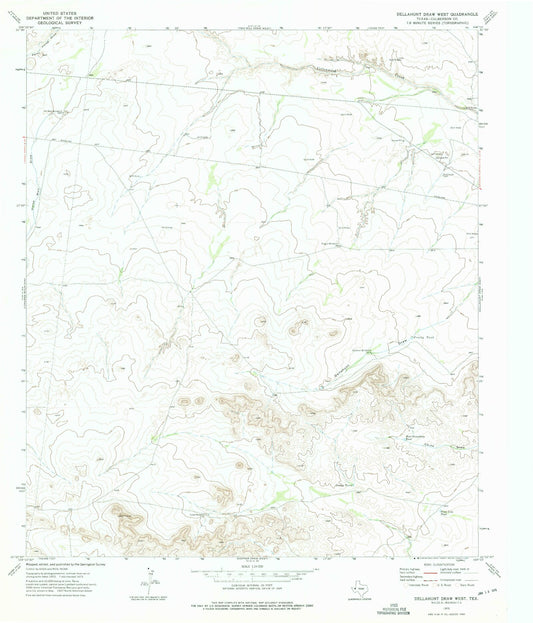 Classic USGS Dellahunt Draw West Texas 7.5'x7.5' Topo Map Image