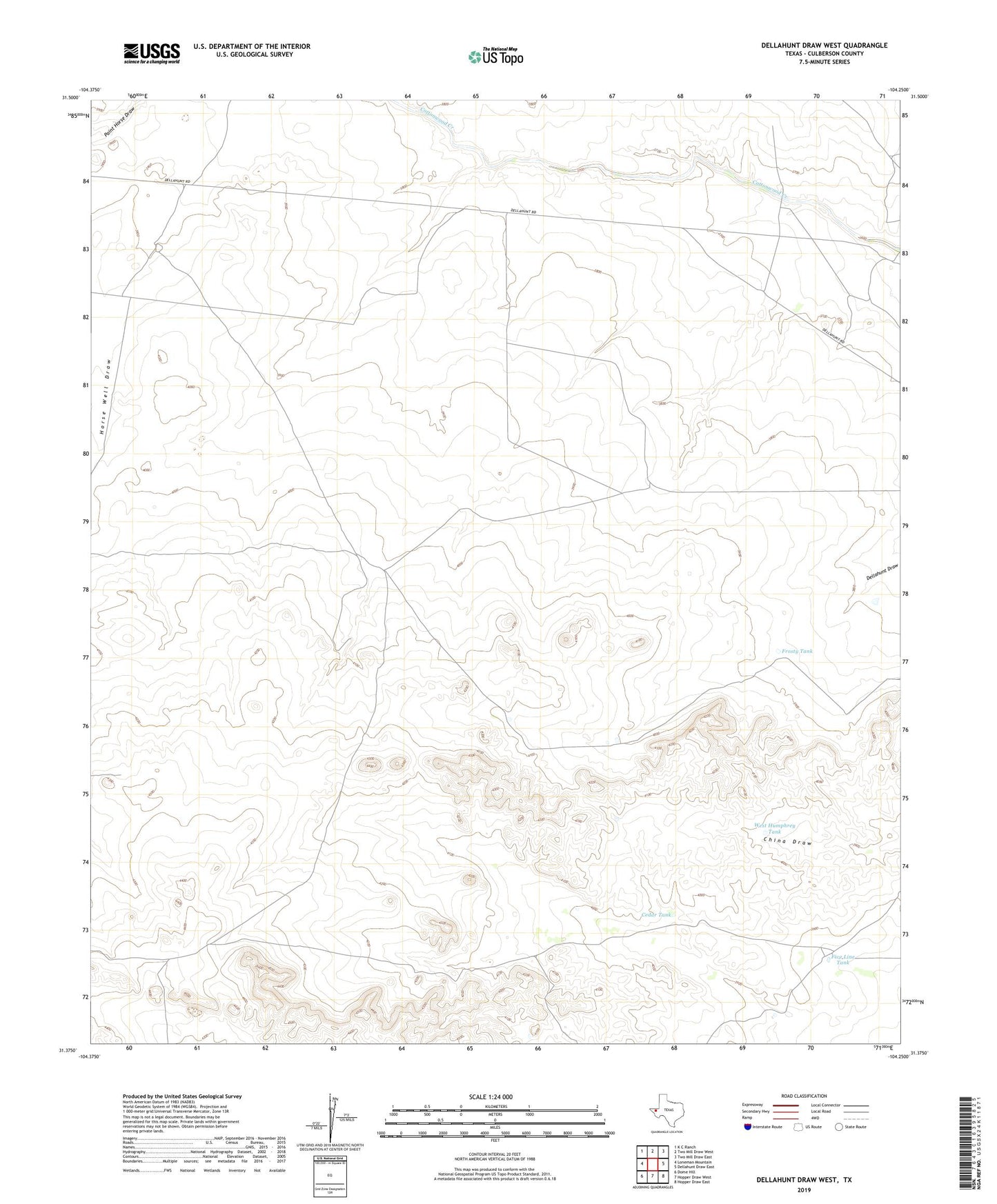 Dellahunt Draw West Texas US Topo Map Image