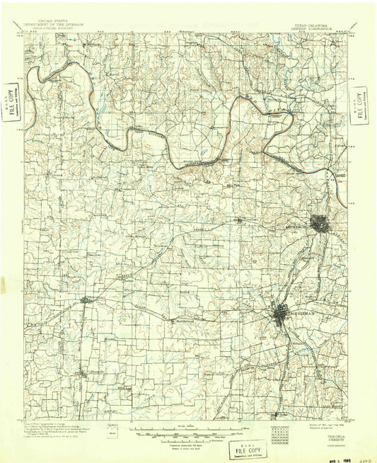 Historic 1901 Denison Texas 30'x30' Topo Map Image
