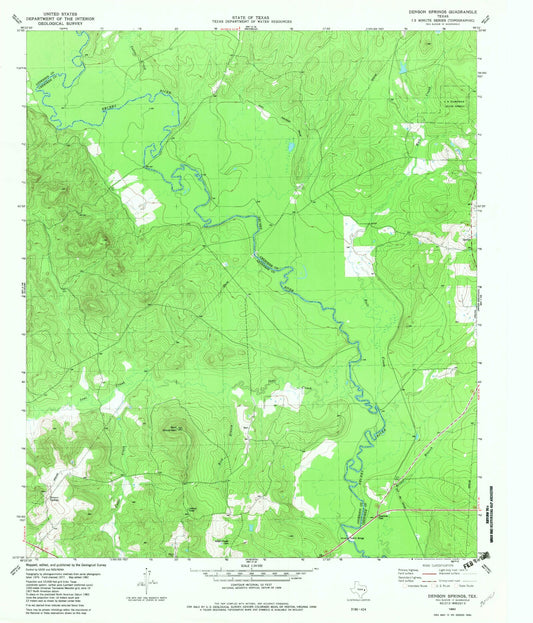 Classic USGS Denson Springs Texas 7.5'x7.5' Topo Map Image