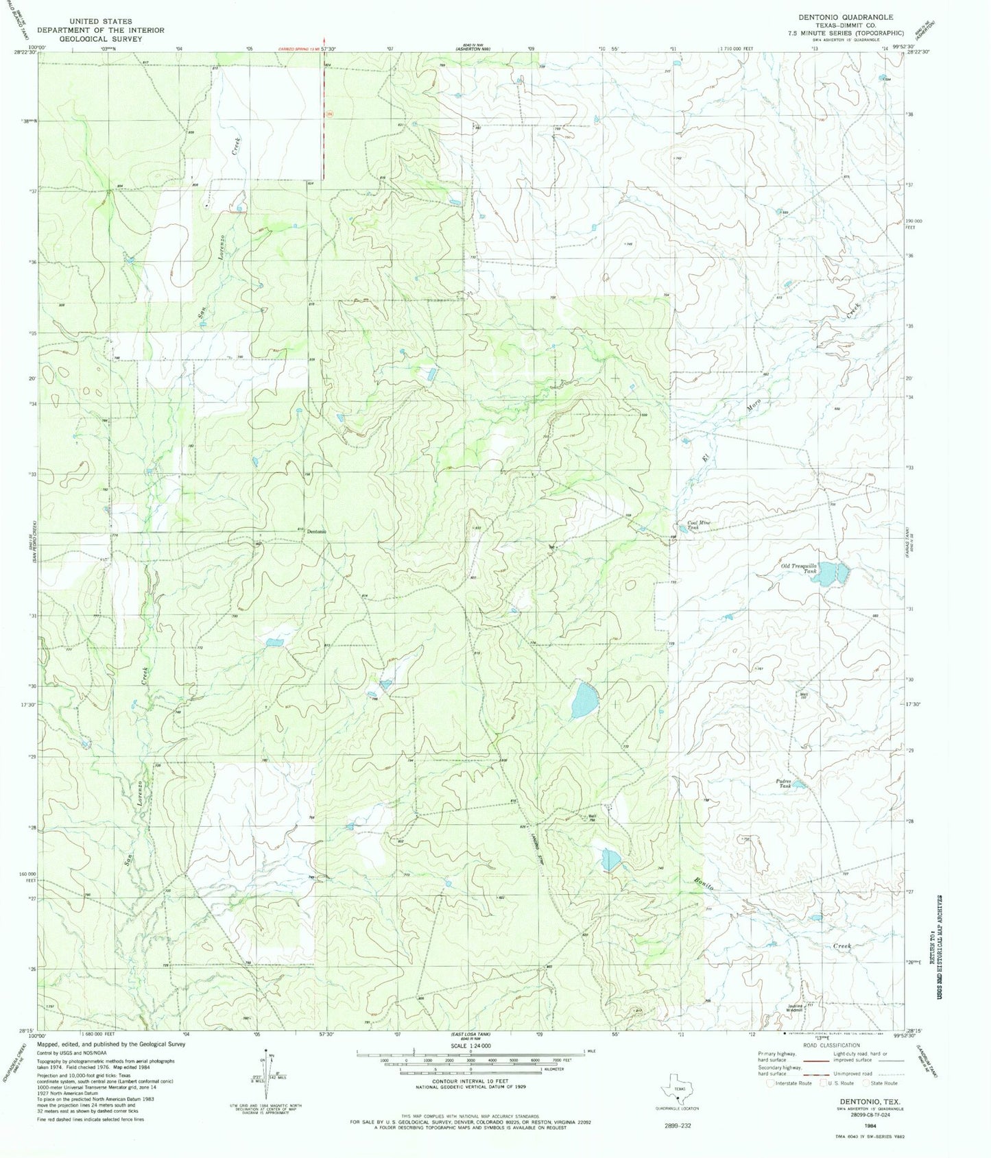 Classic USGS Dentonio Texas 7.5'x7.5' Topo Map Image