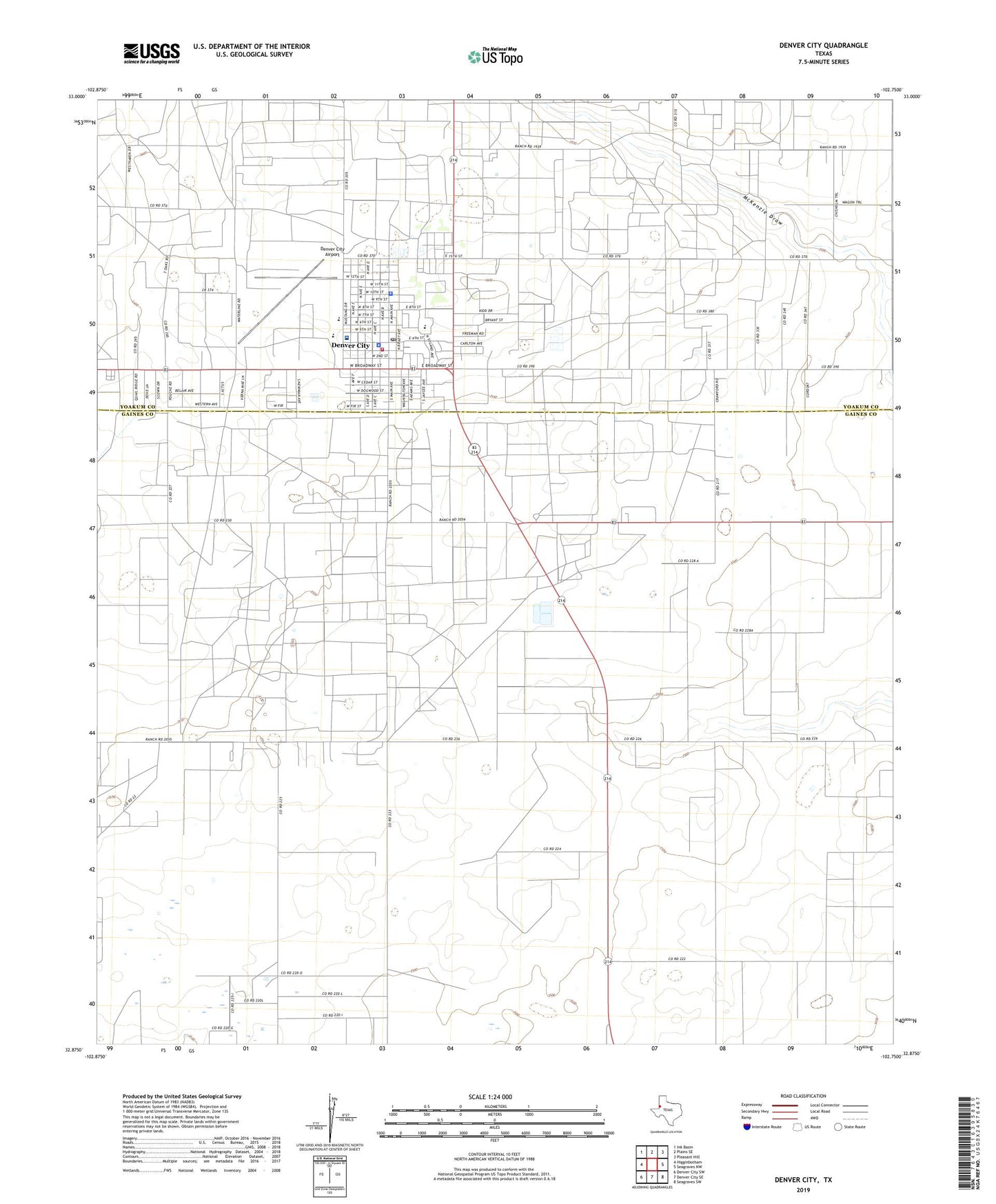 Denver City Texas US Topo Map Image