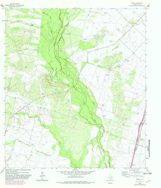Classic USGS Derby Texas 7.5'x7.5' Topo Map Image