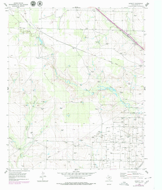 Classic USGS Dermott Texas 7.5'x7.5' Topo Map Image