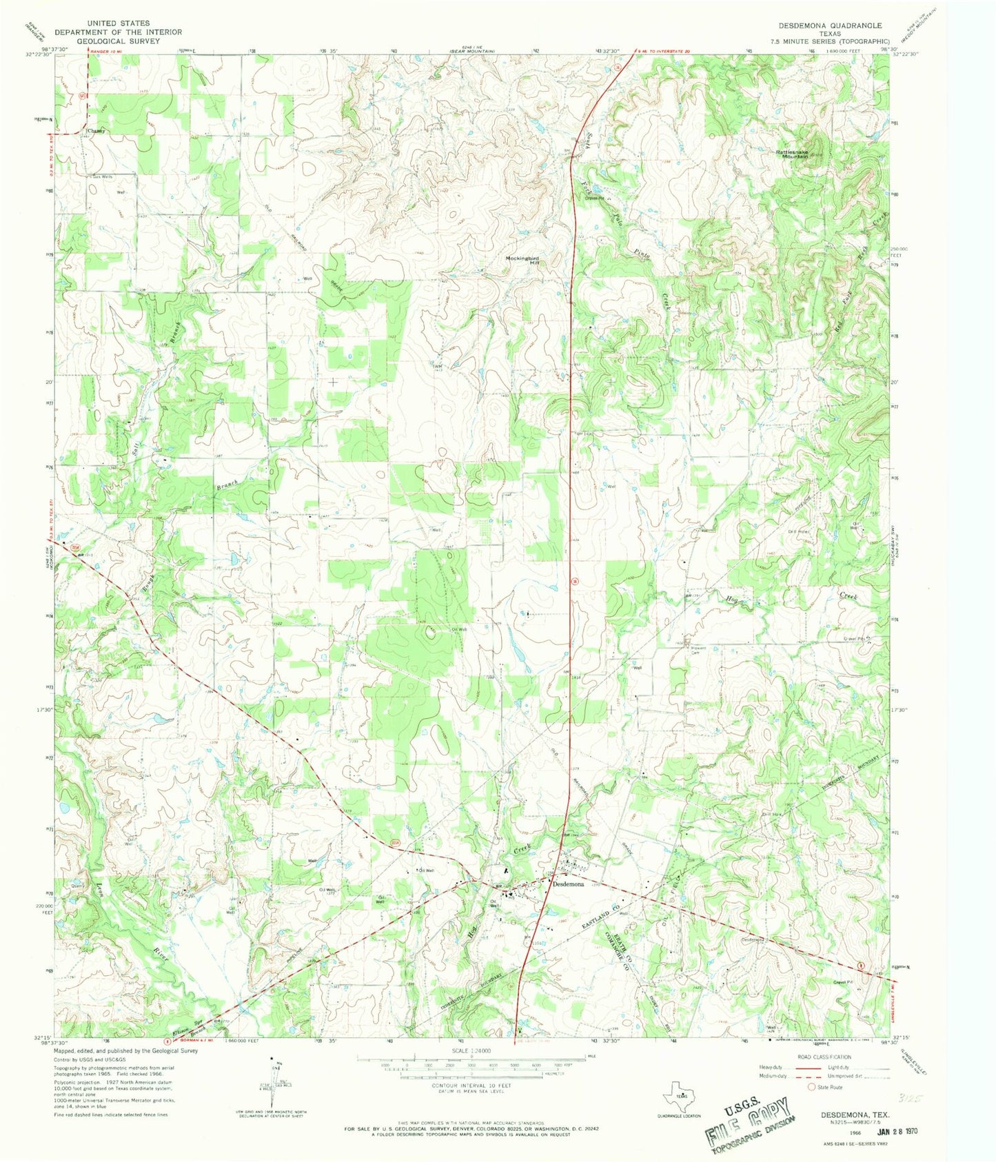 Classic USGS Desdemona Texas 7.5'x7.5' Topo Map Image
