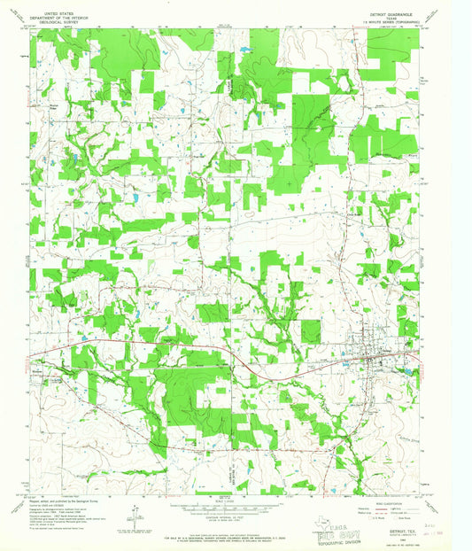Classic USGS Detroit Texas 7.5'x7.5' Topo Map Image