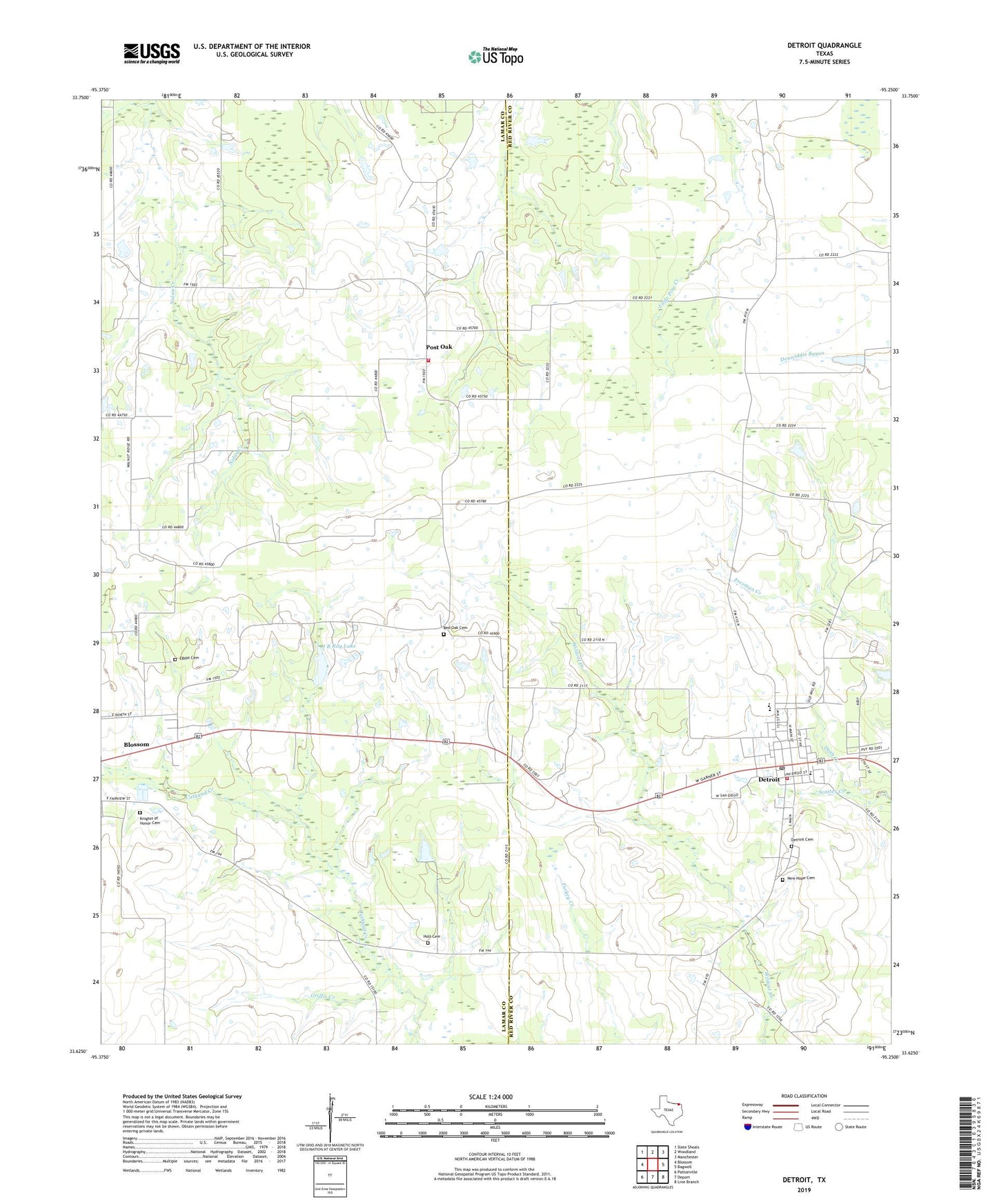 Detroit Texas US Topo Map Image