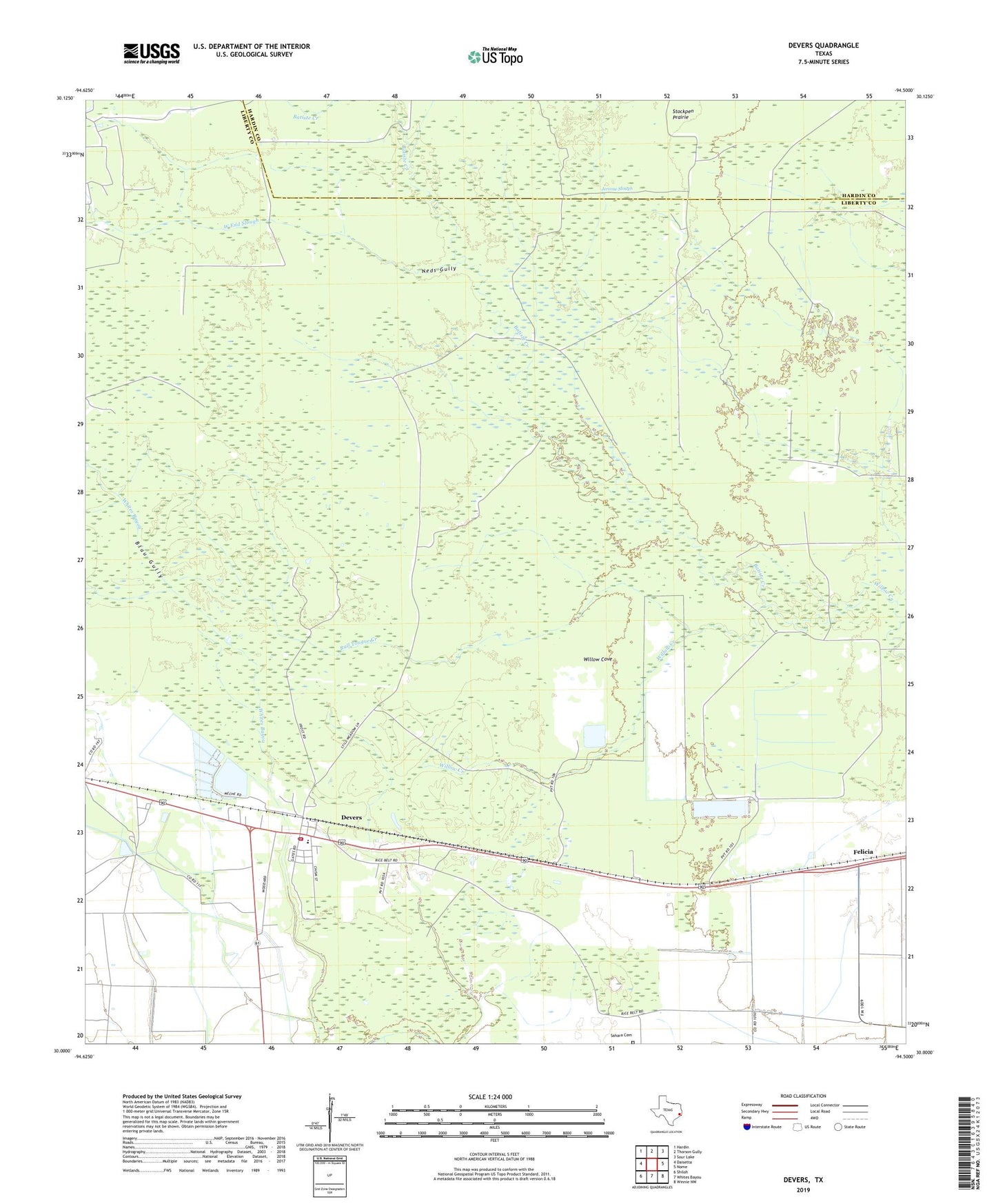 Devers Texas US Topo Map Image