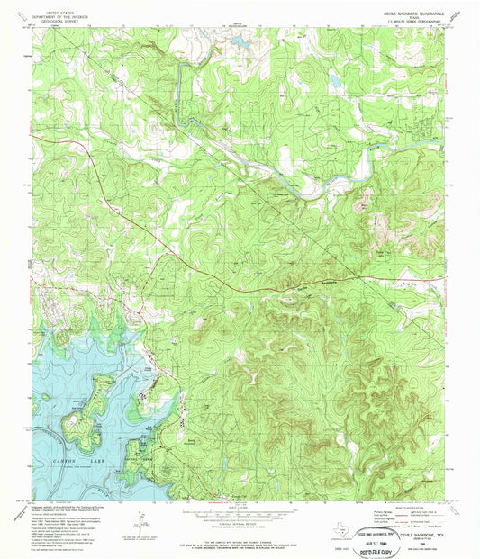 Classic USGS Devils Backbone Texas 7.5'x7.5' Topo Map Image