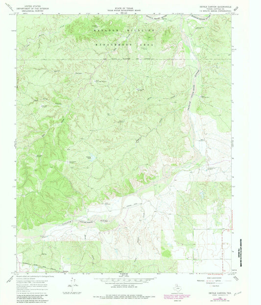 Classic USGS Devils Canyon Texas 7.5'x7.5' Topo Map Image