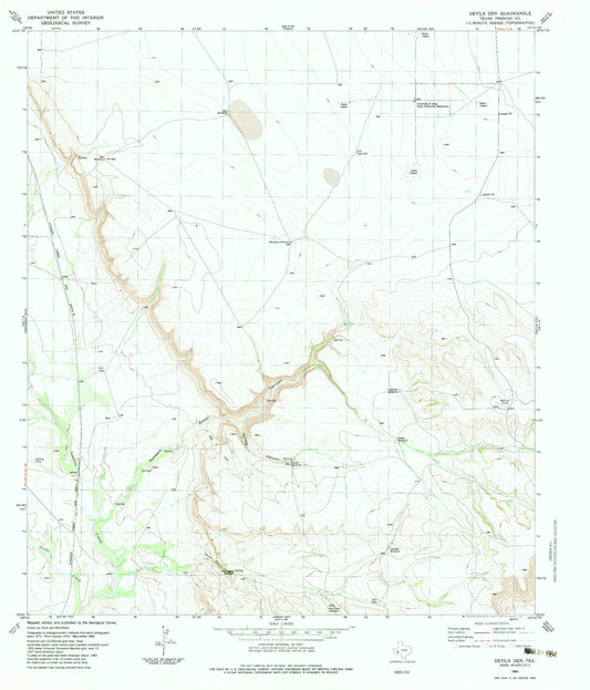 Classic USGS Devils Den Texas 7.5'x7.5' Topo Map Image