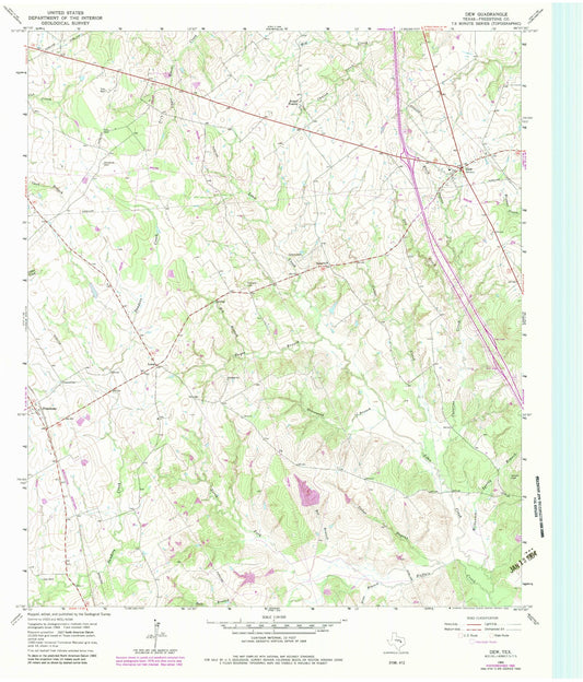 Classic USGS Dew Texas 7.5'x7.5' Topo Map Image