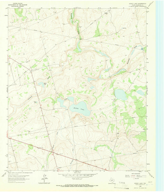 Classic USGS Dewey Lake Texas 7.5'x7.5' Topo Map Image