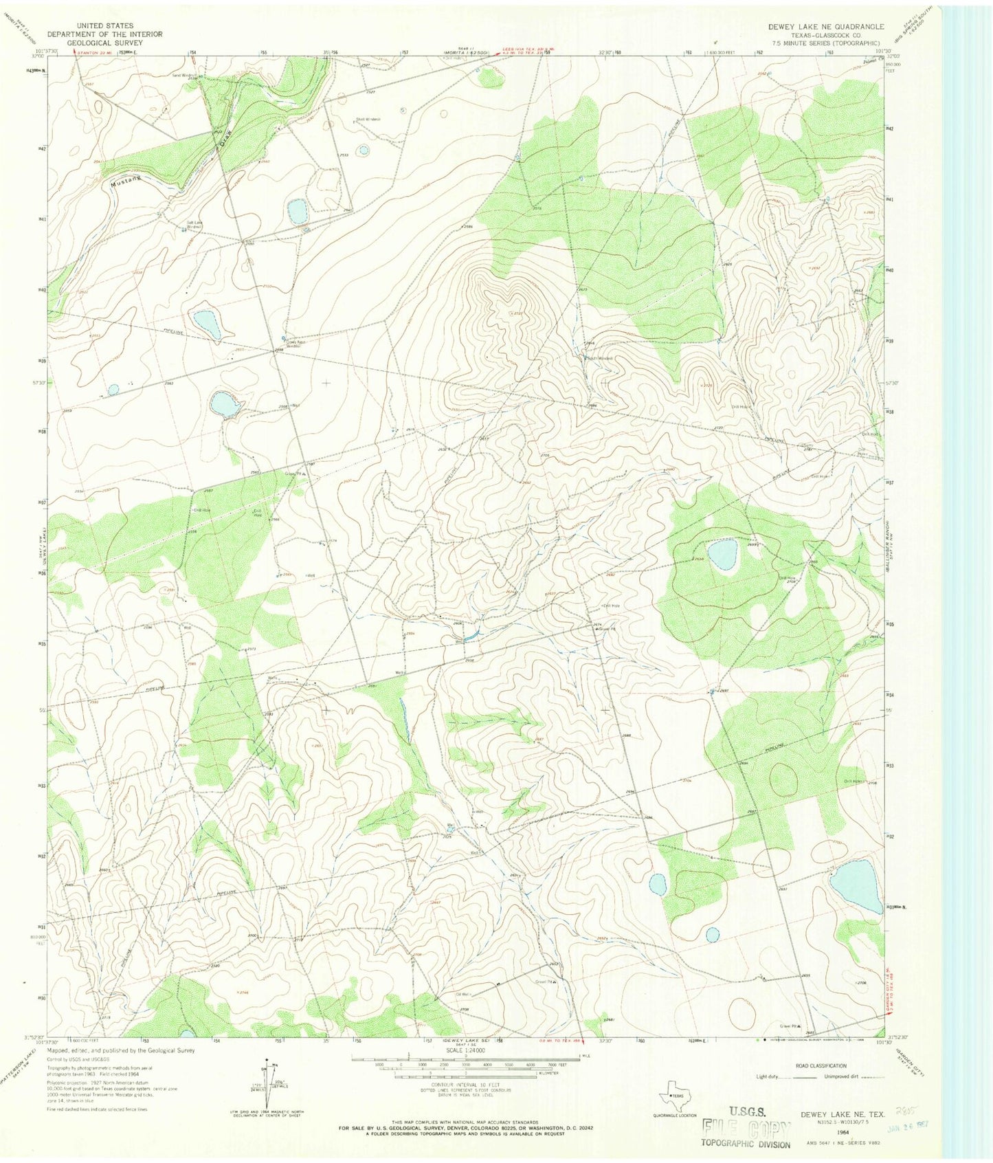 Classic USGS Dewey Lake NE Texas 7.5'x7.5' Topo Map Image