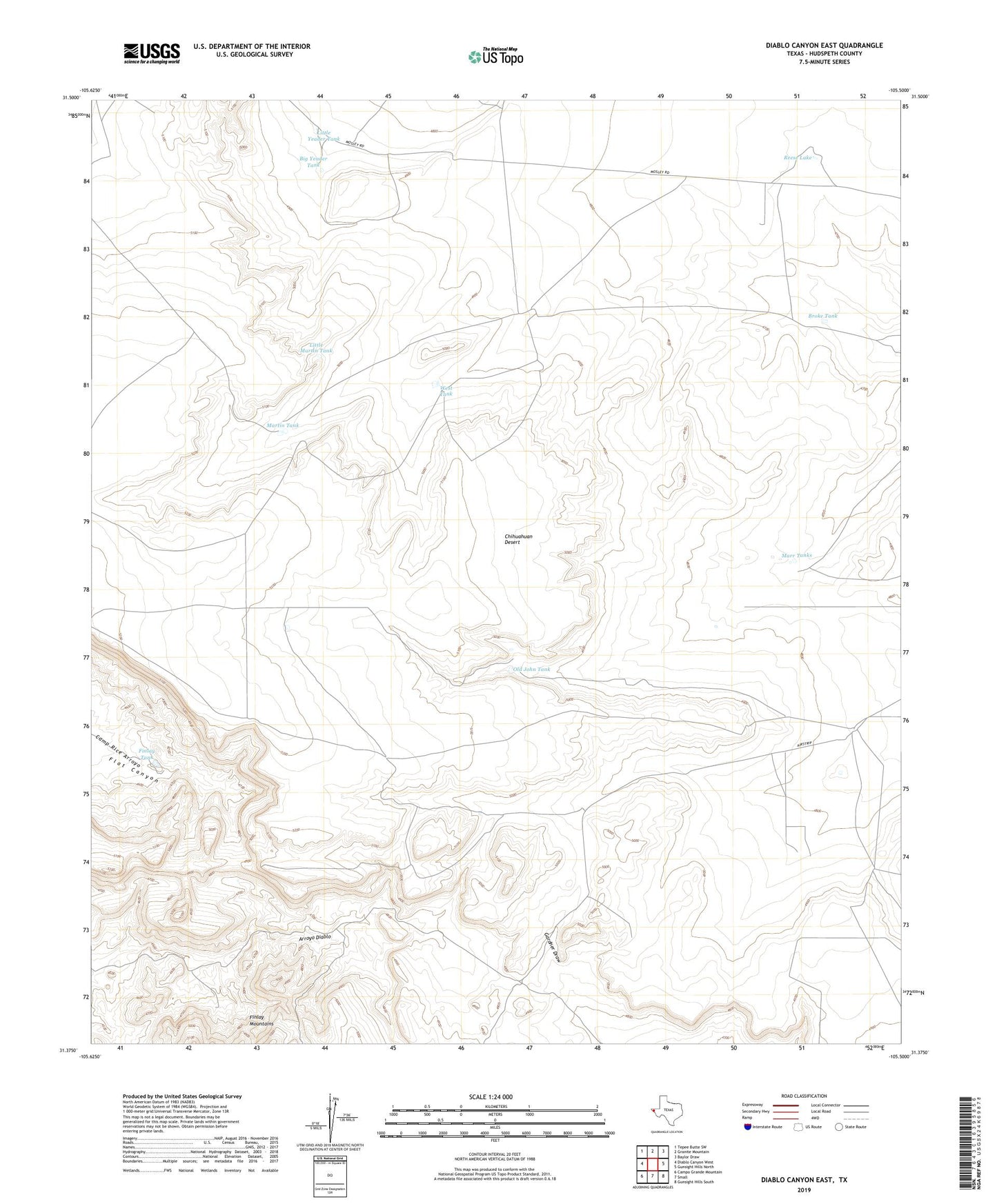 Diablo Canyon East Texas US Topo Map Image
