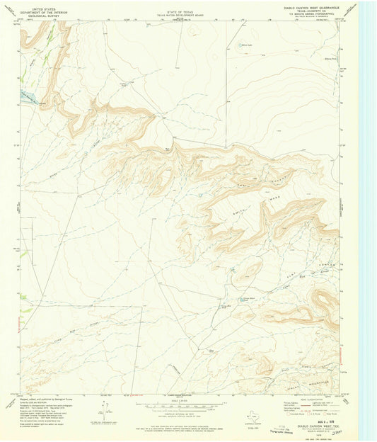 Classic USGS Diablo Canyon West Texas 7.5'x7.5' Topo Map Image