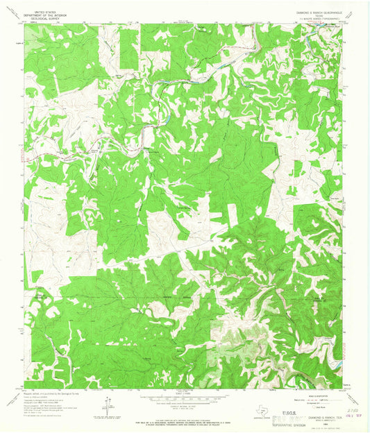 Classic USGS Diamond S Ranch Texas 7.5'x7.5' Topo Map Image