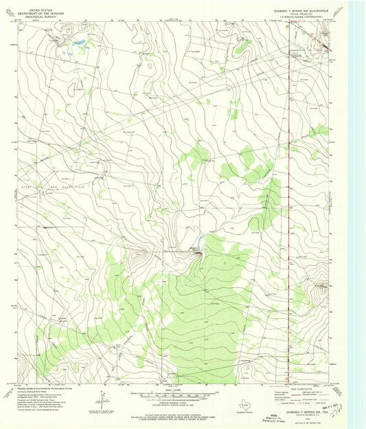 Classic USGS Diamond Y Spring NW Texas 7.5'x7.5' Topo Map Image