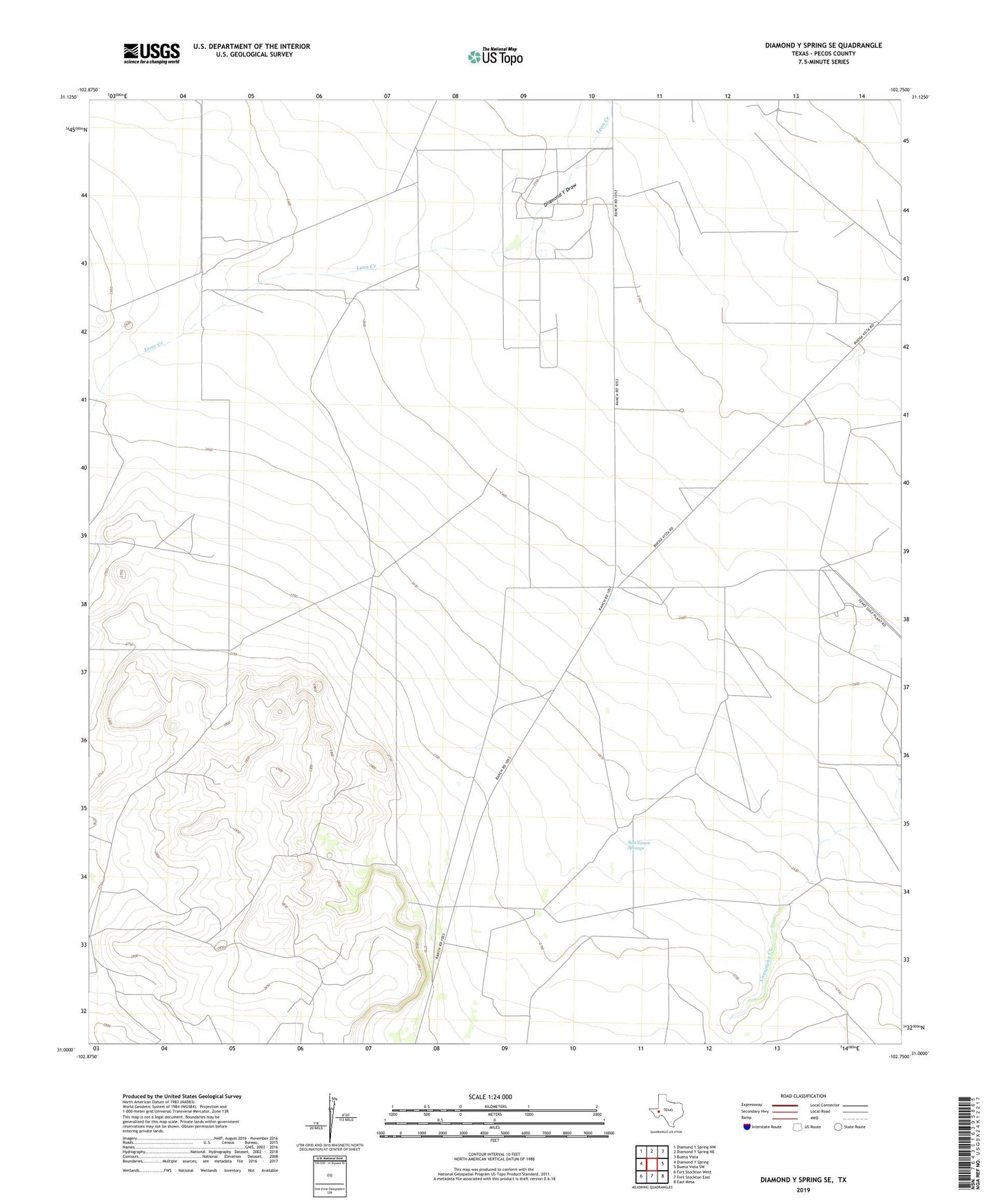 Diamond Y Spring SE Texas US Topo Map Image