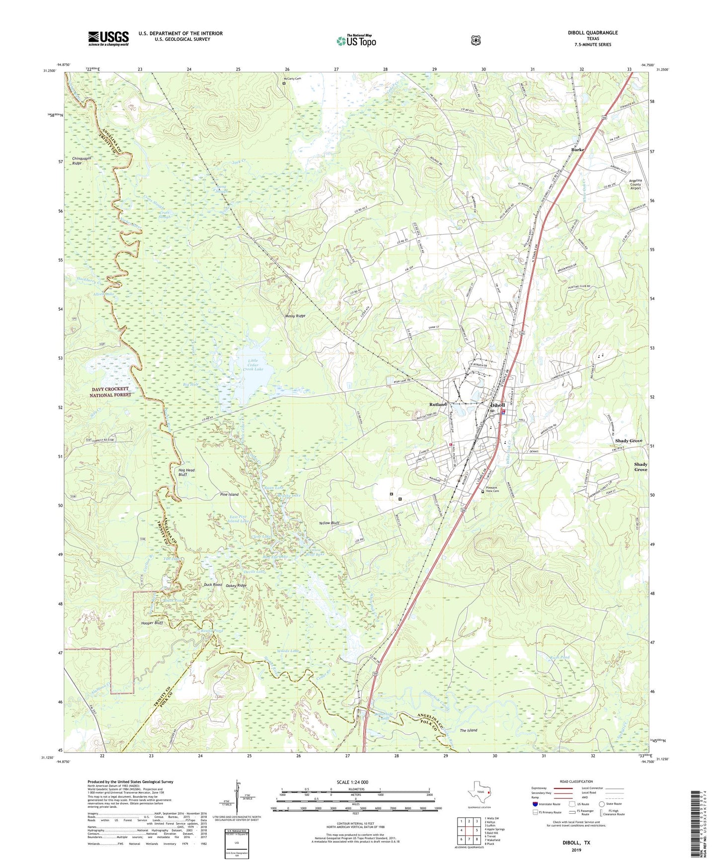 Diboll Texas US Topo Map Image