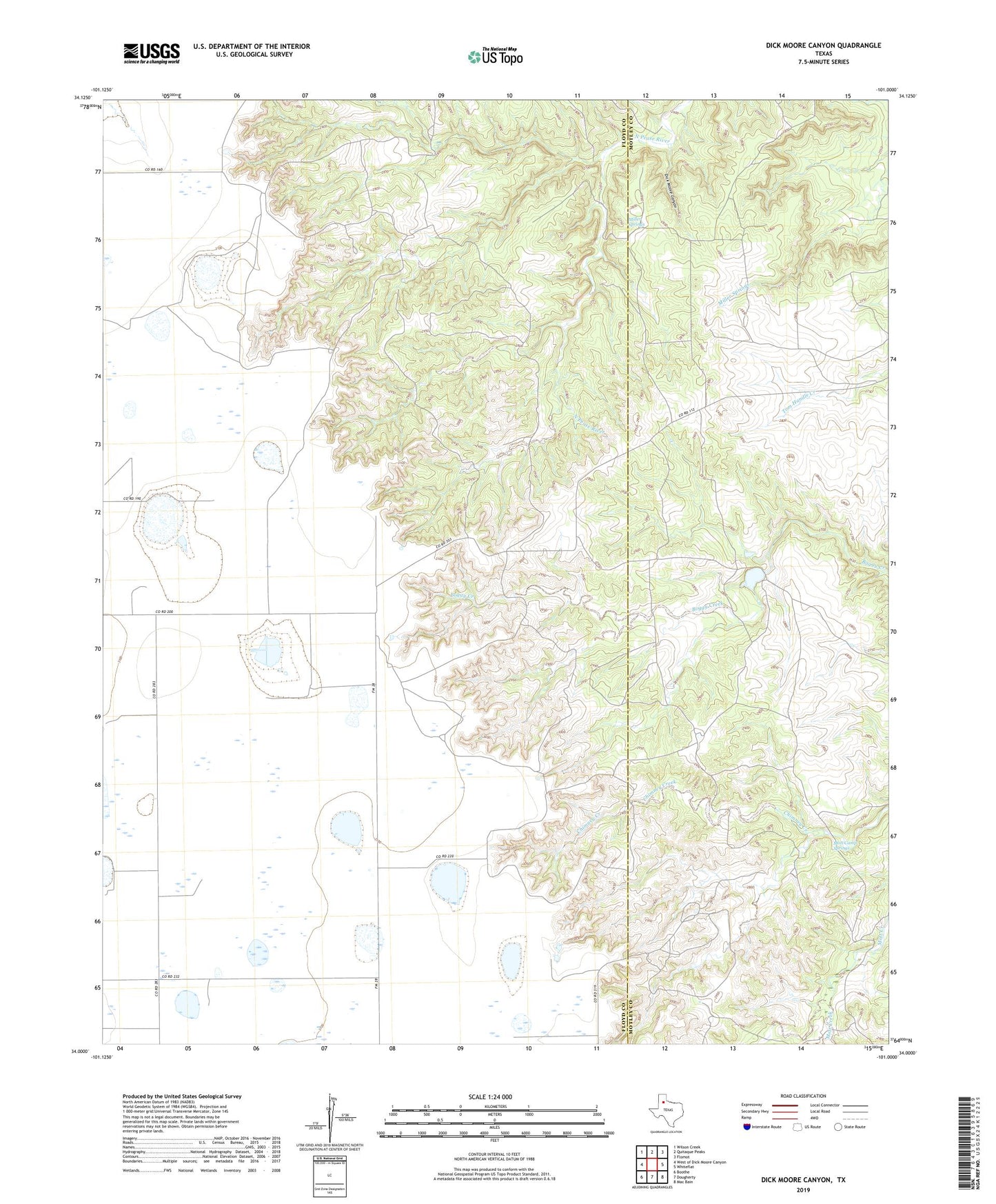 Dick Moore Canyon Texas US Topo Map Image