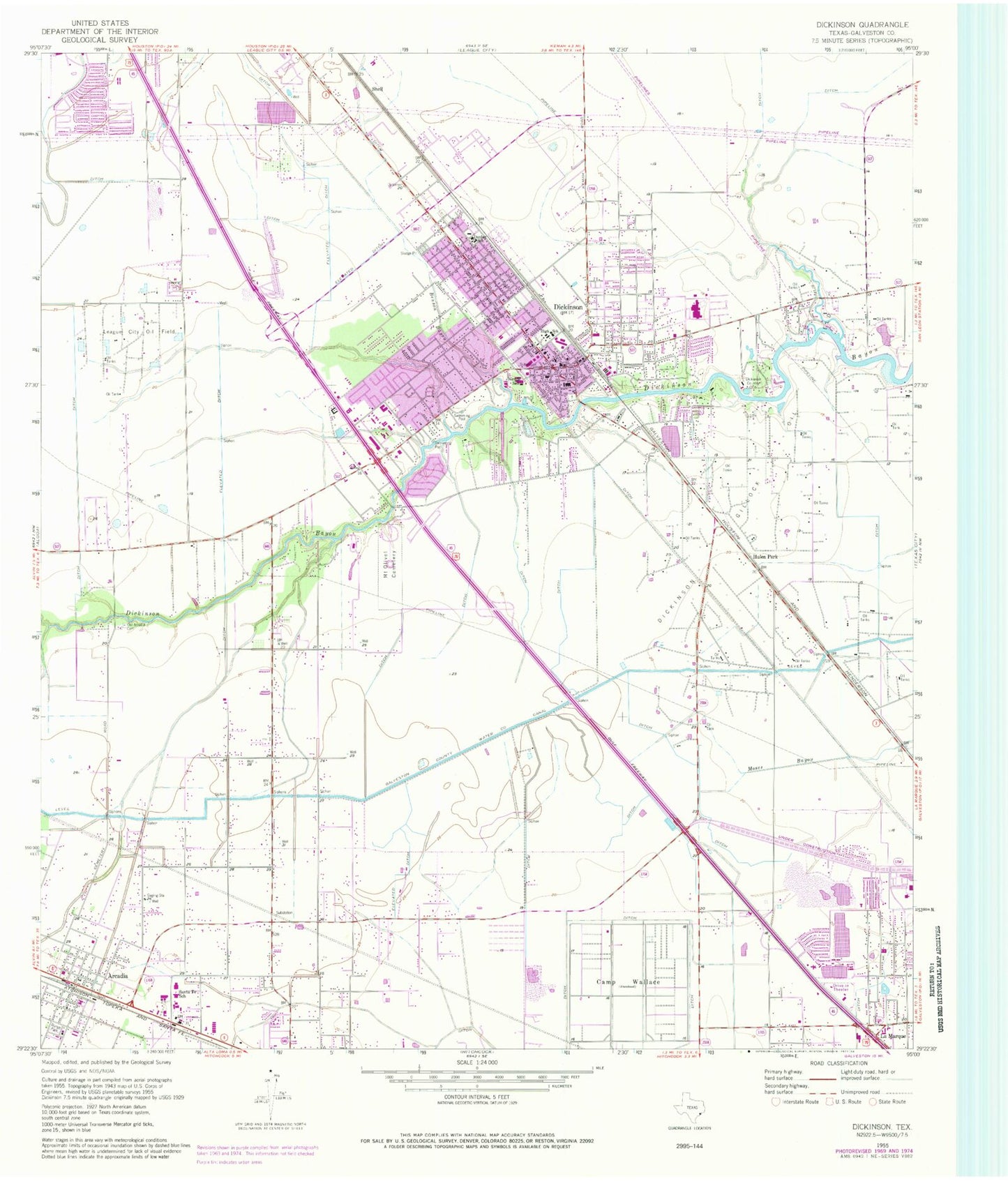 Classic USGS Dickinson Texas 7.5'x7.5' Topo Map Image