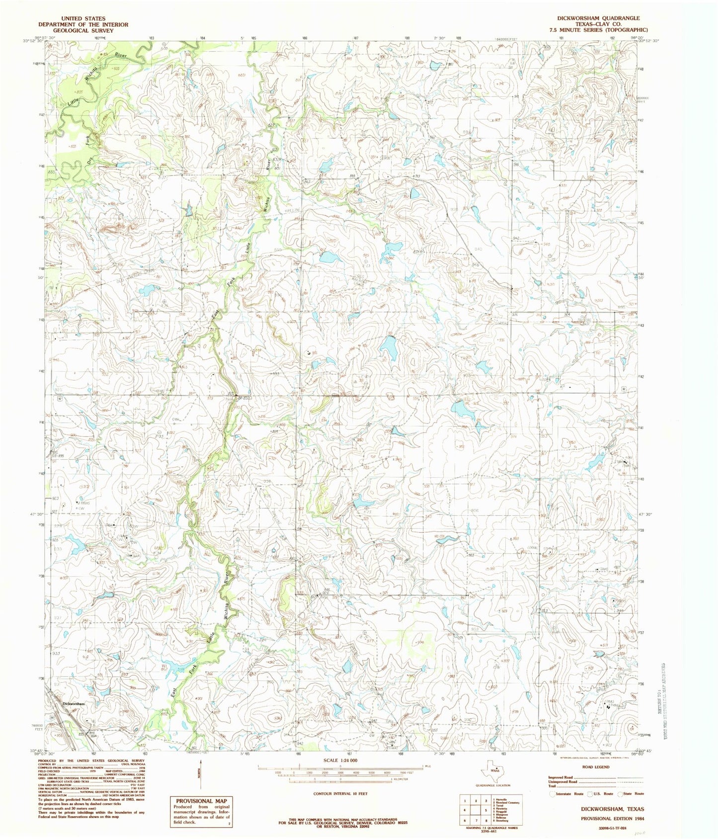 Classic USGS Dickworsham Texas 7.5'x7.5' Topo Map Image