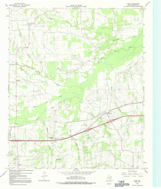 Classic USGS Dike Texas 7.5'x7.5' Topo Map Image