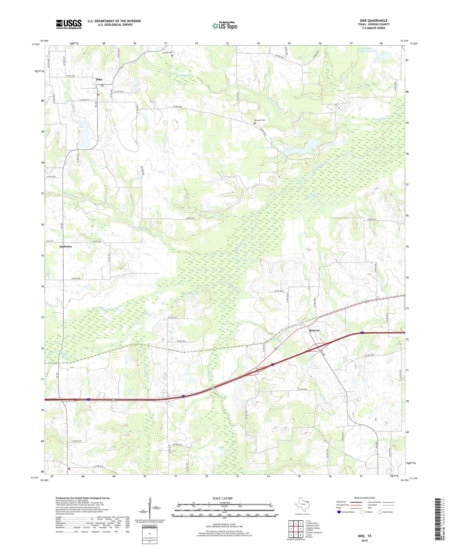 Dike Texas US Topo Map Image