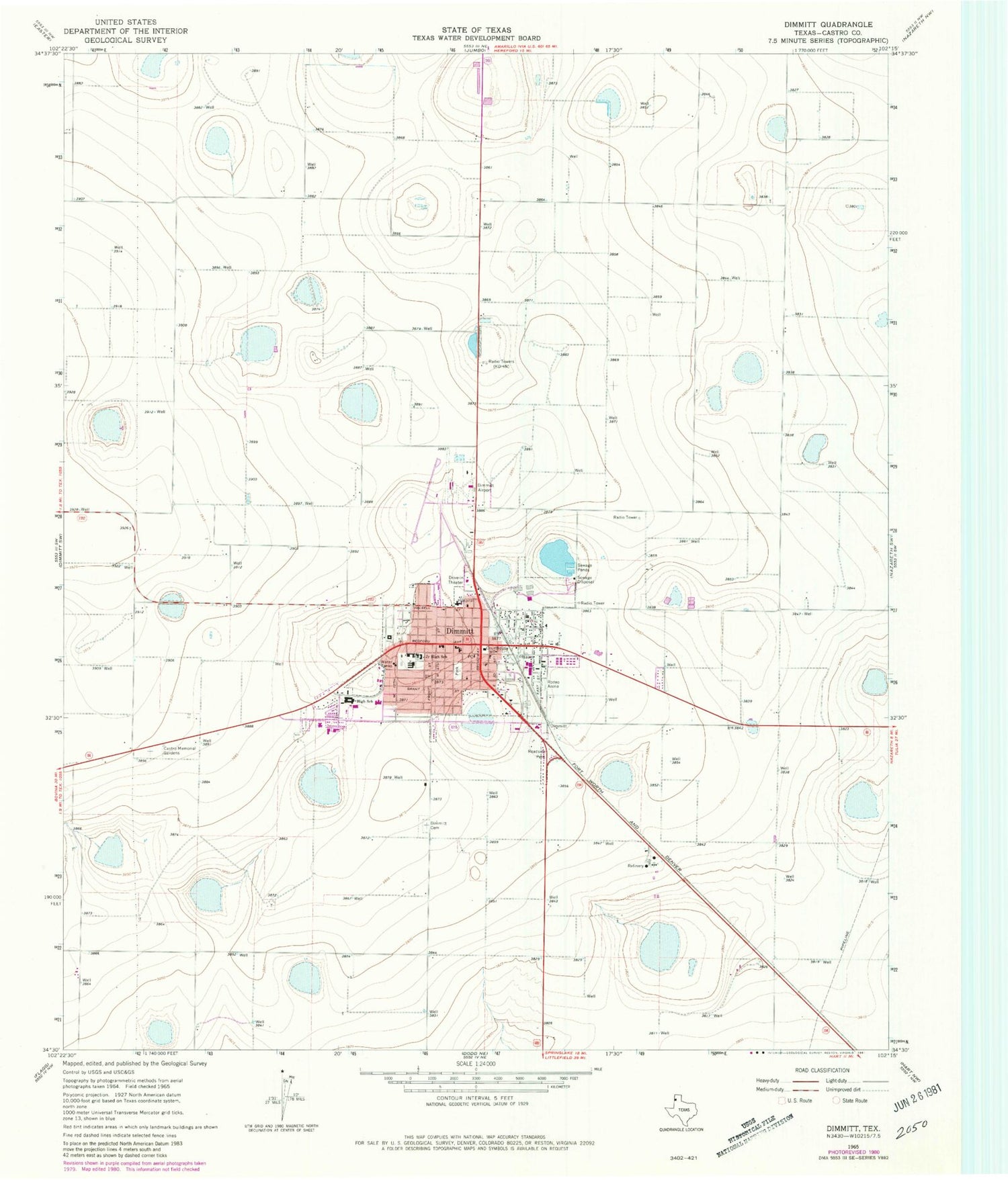 Classic USGS Dimmitt Texas 7.5'x7.5' Topo Map Image