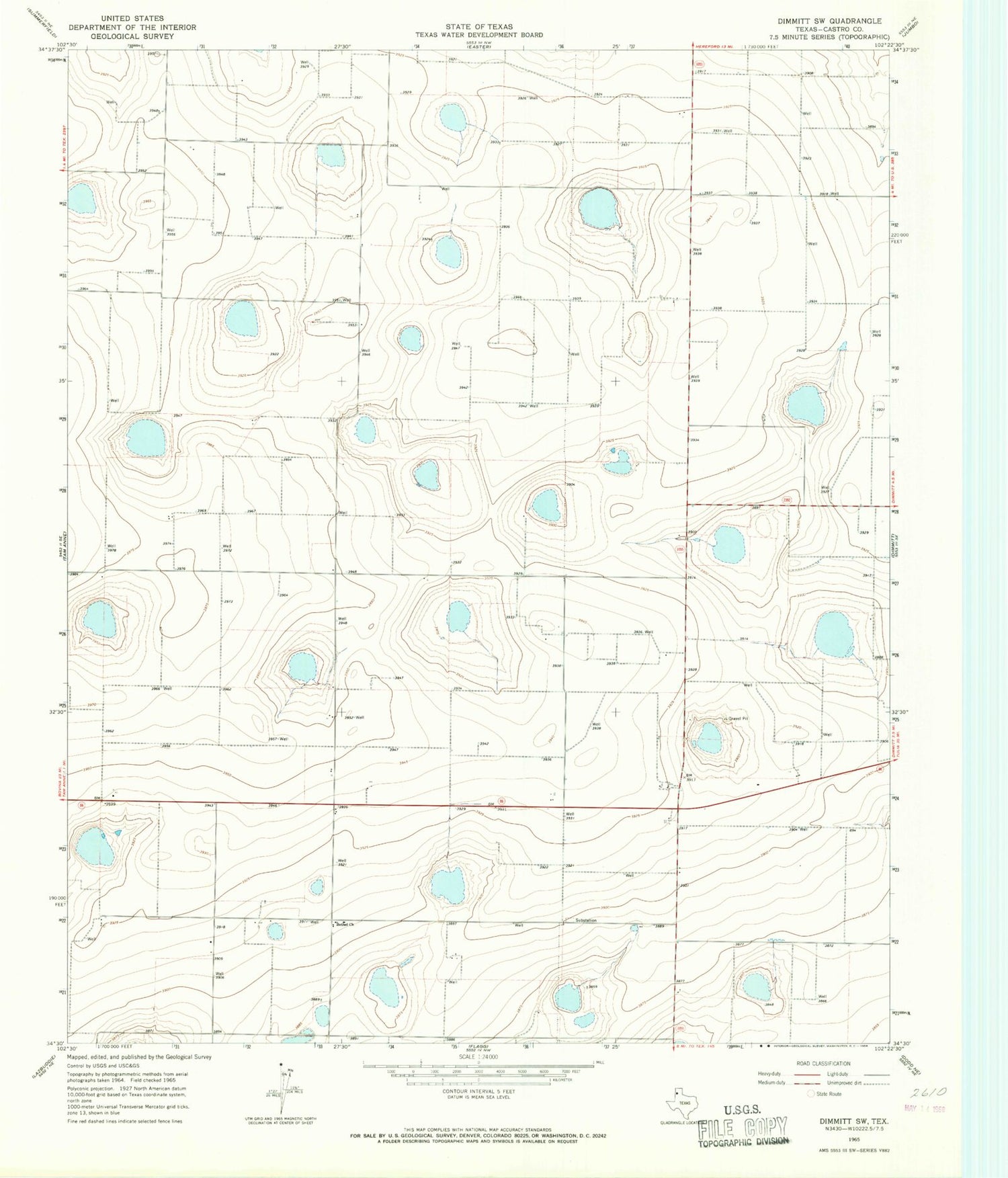 Classic USGS Dimmitt SW Texas 7.5'x7.5' Topo Map Image