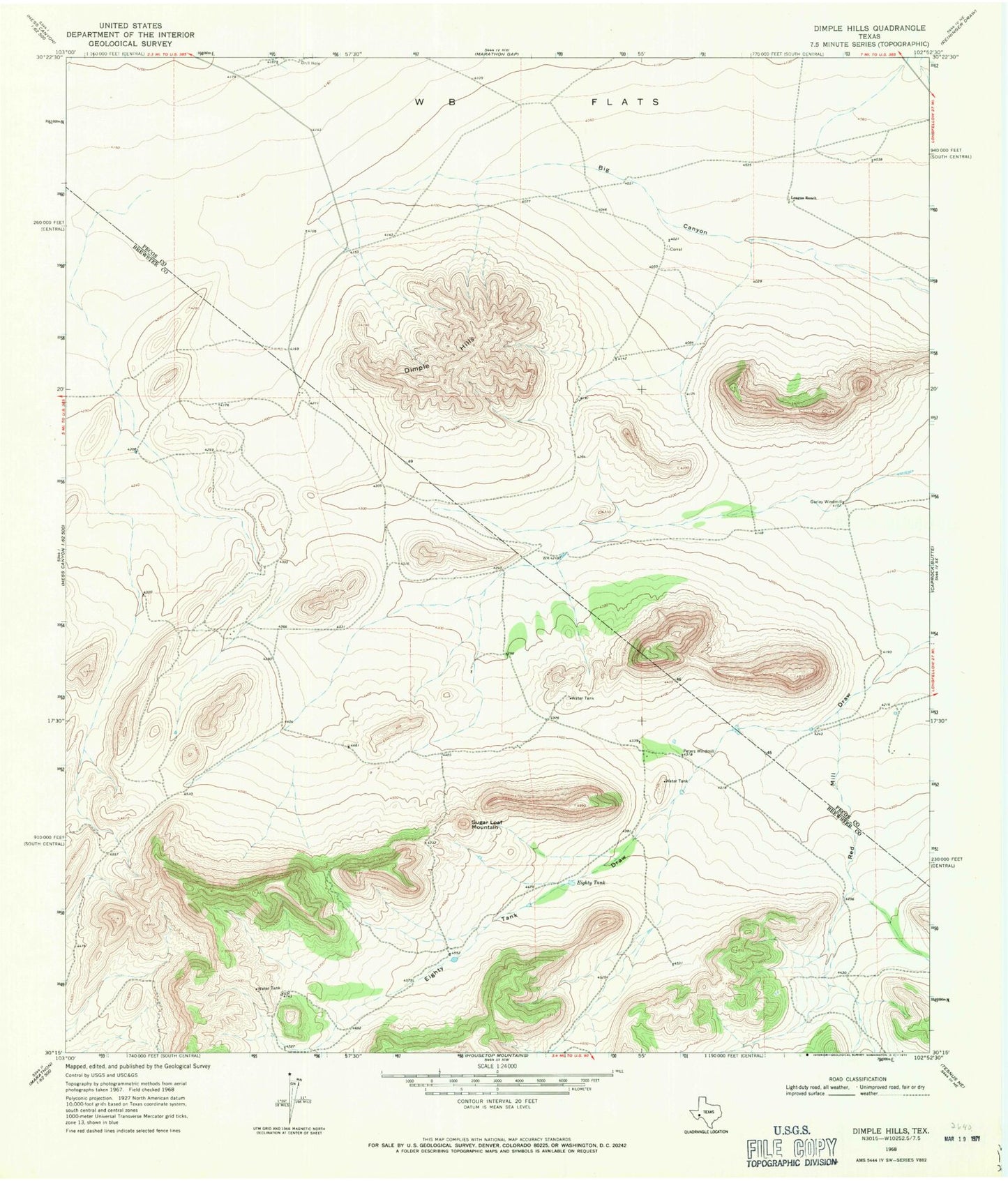 Classic USGS Dimple Hills Texas 7.5'x7.5' Topo Map Image
