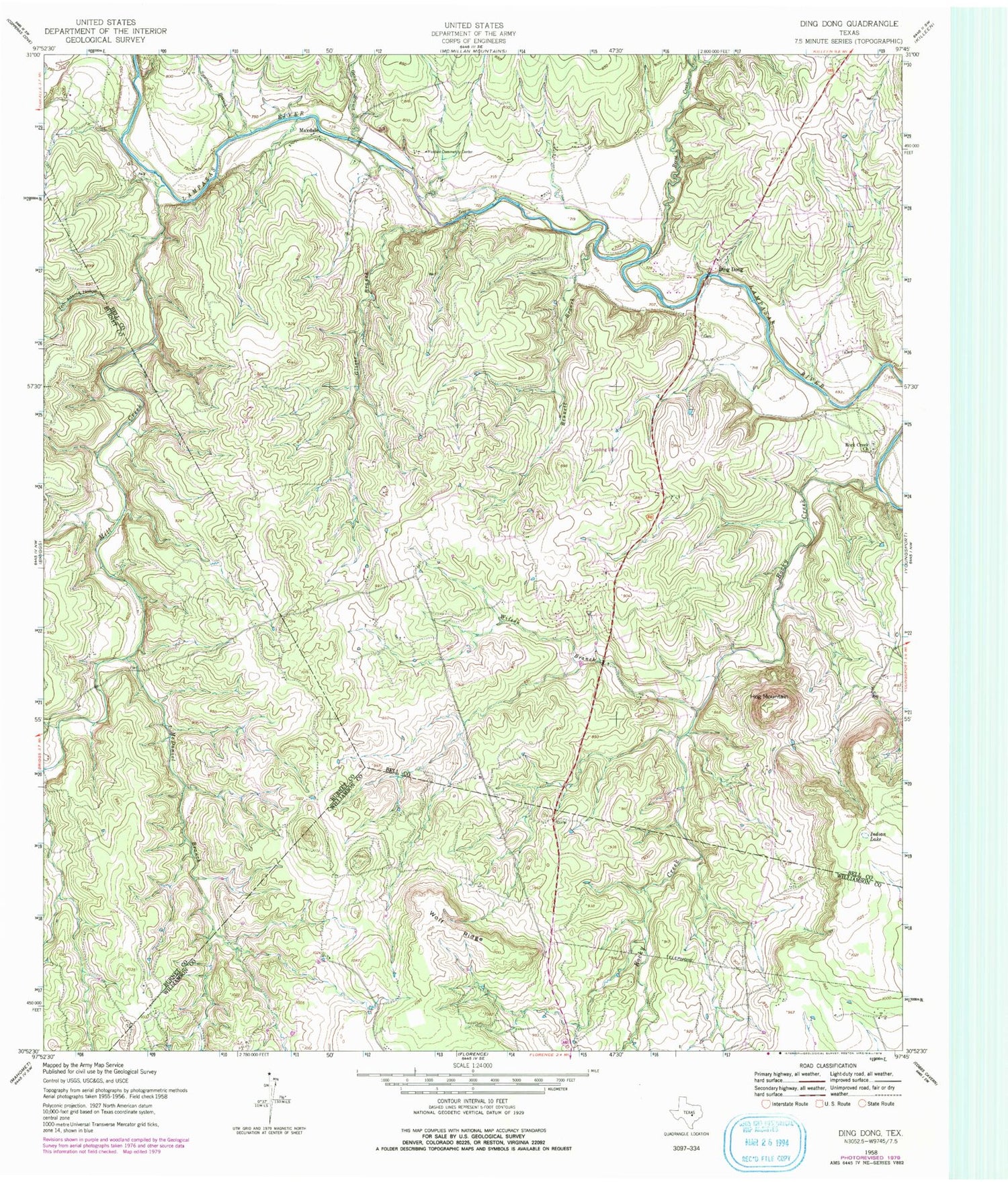 Classic USGS Ding Dong Texas 7.5'x7.5' Topo Map Image