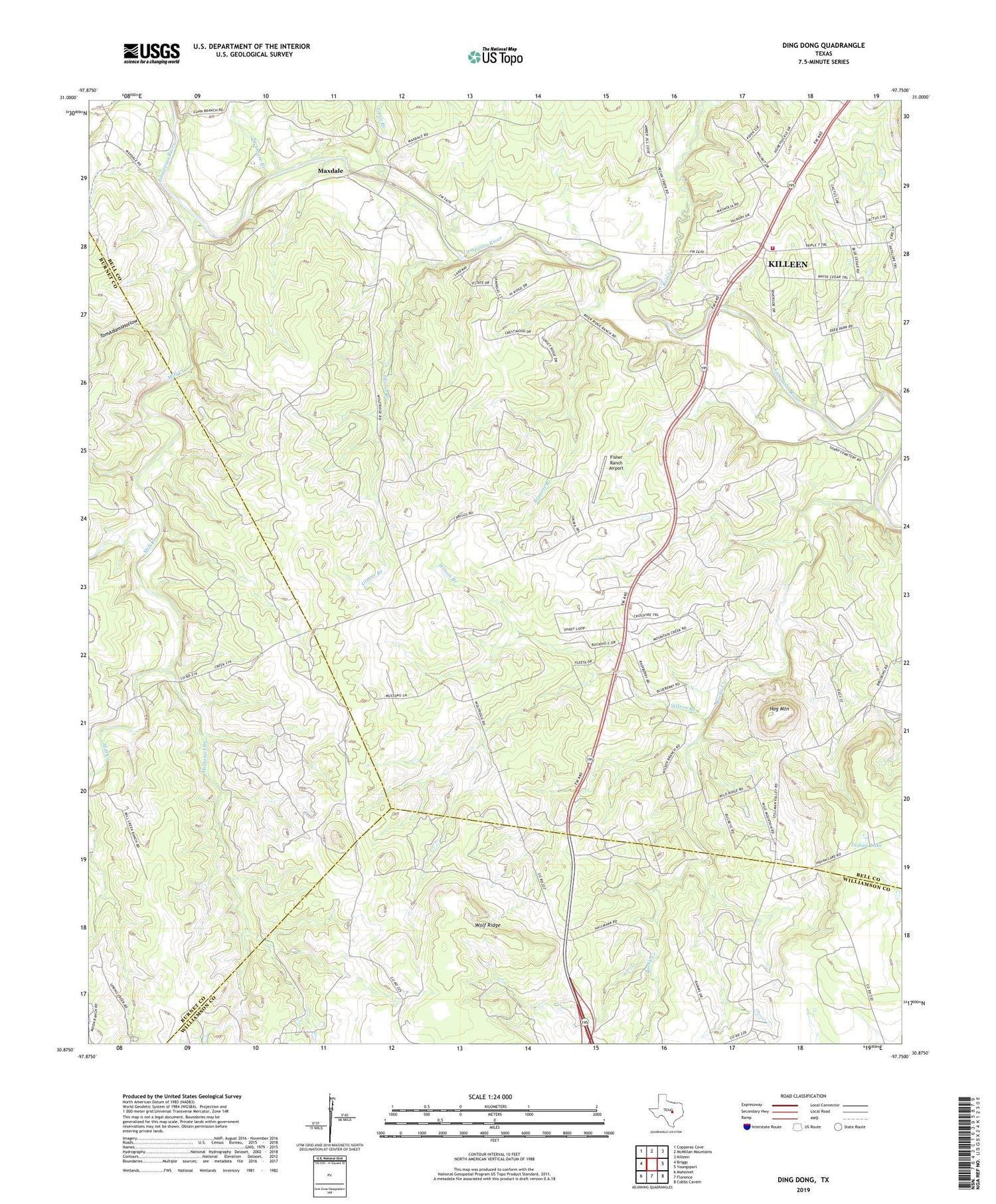 Ding Dong Texas US Topo Map Image