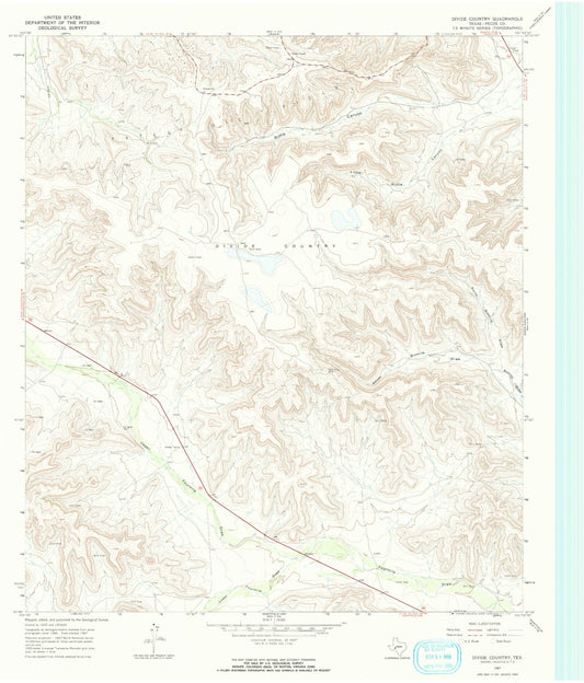 Classic USGS Divide Country Texas 7.5'x7.5' Topo Map Image