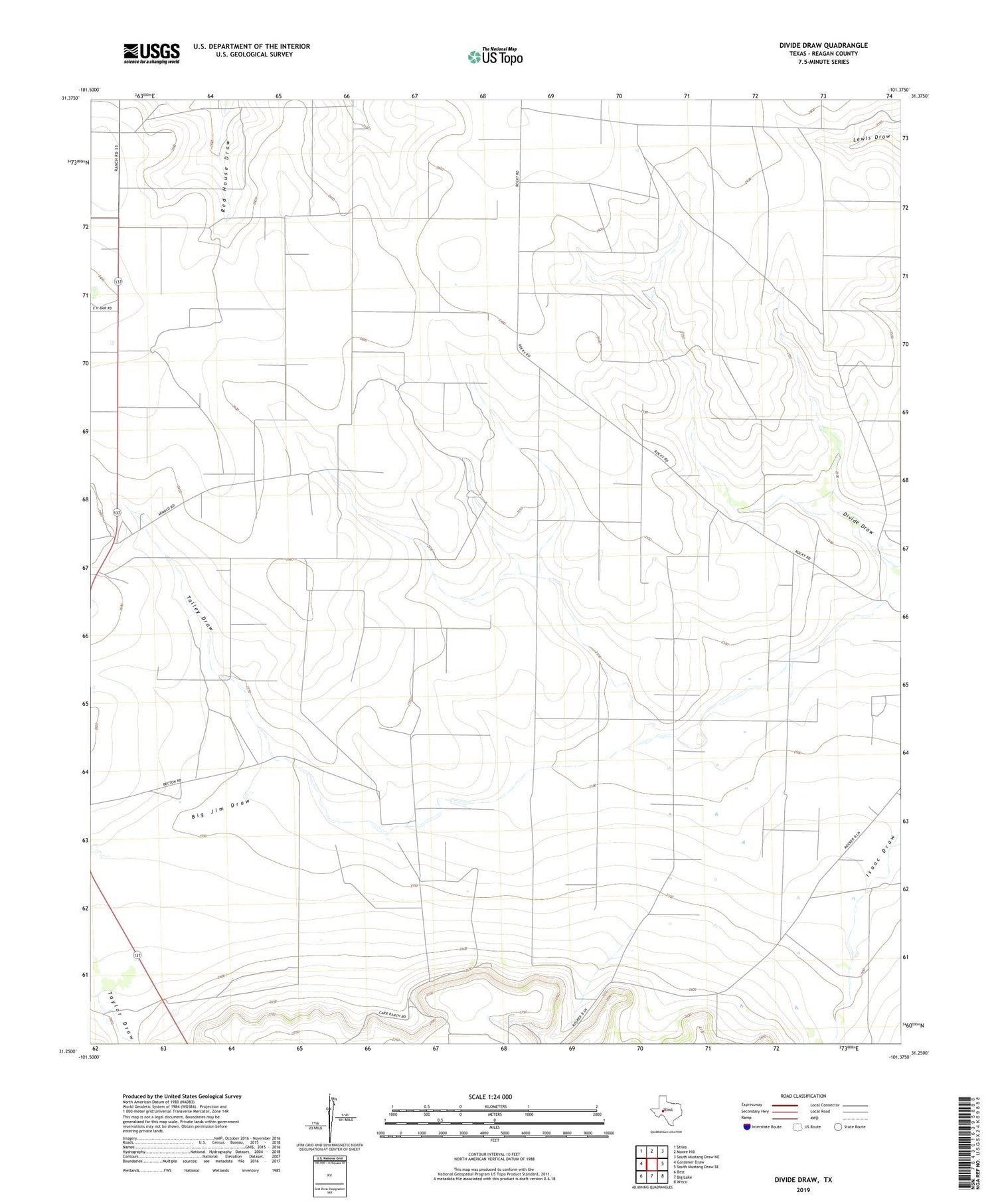 Divide Draw Texas US Topo Map Image
