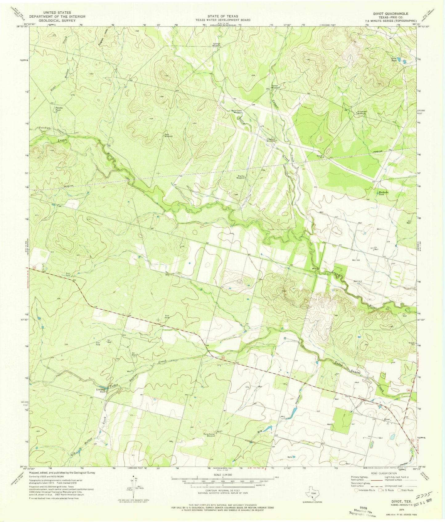 Classic USGS Divot Texas 7.5'x7.5' Topo Map Image