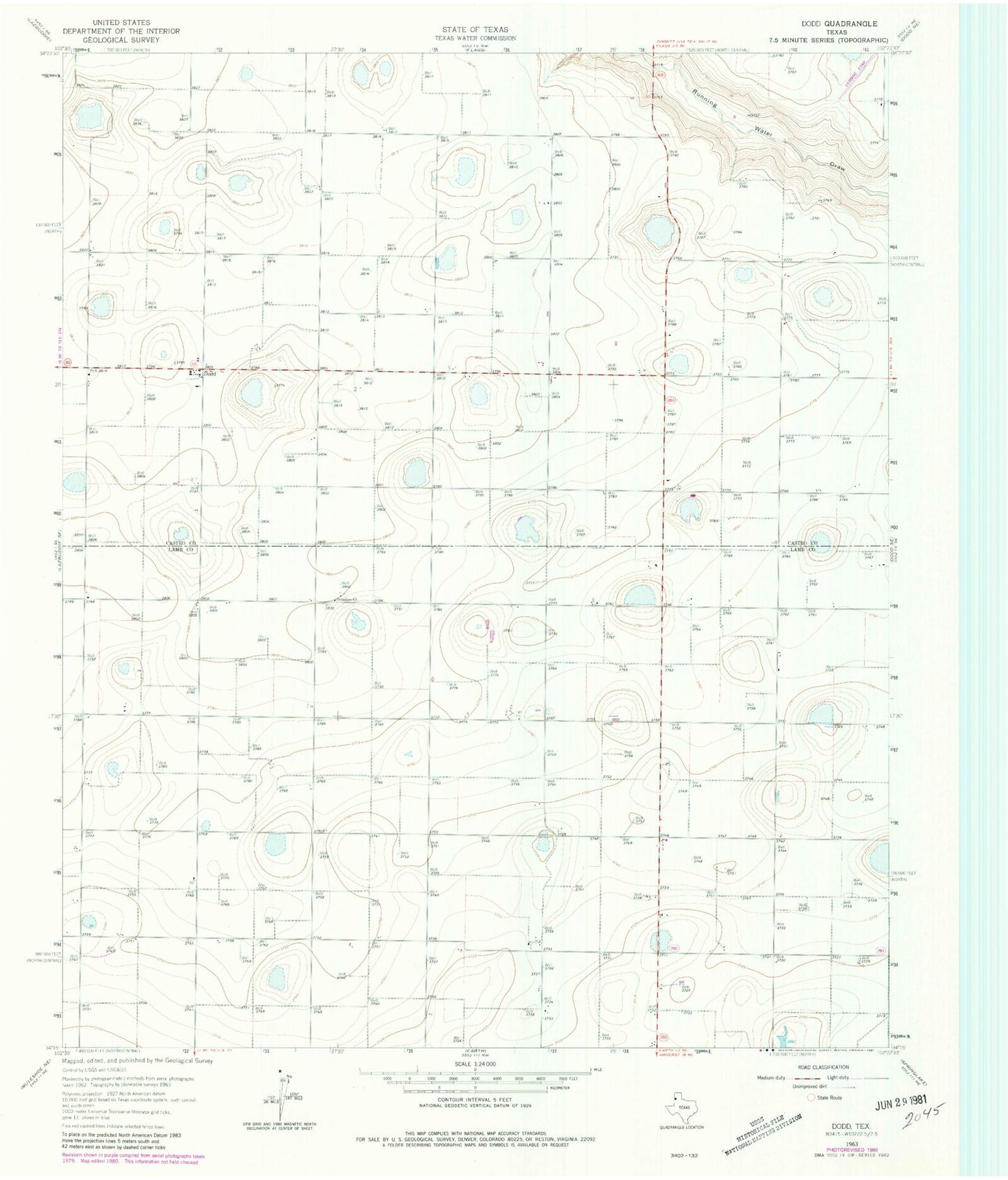 Classic USGS Dodd Texas 7.5'x7.5' Topo Map Image