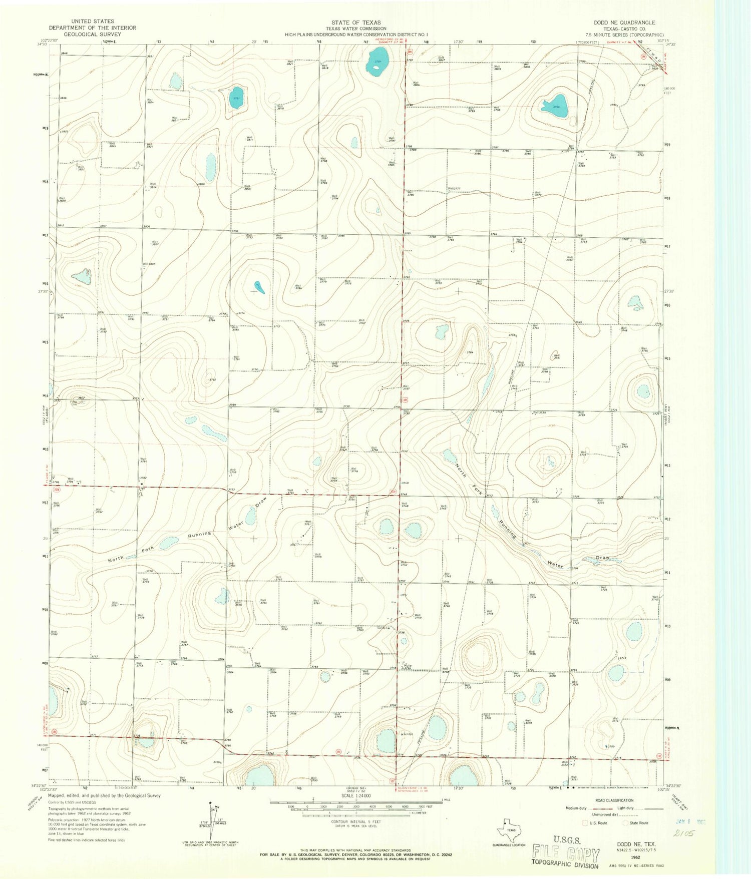 Classic USGS Dodd NE Texas 7.5'x7.5' Topo Map Image