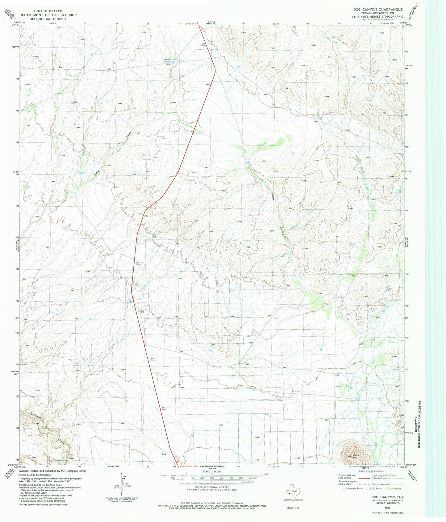 Classic USGS Dog Canyon Texas 7.5'x7.5' Topo Map Image