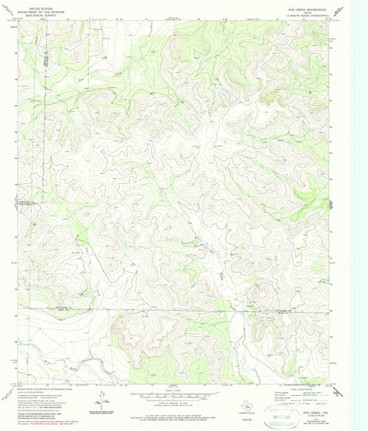 Classic USGS Dog Creek Texas 7.5'x7.5' Topo Map Image
