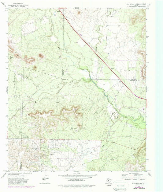 Classic USGS Dog Creek NE Texas 7.5'x7.5' Topo Map Image