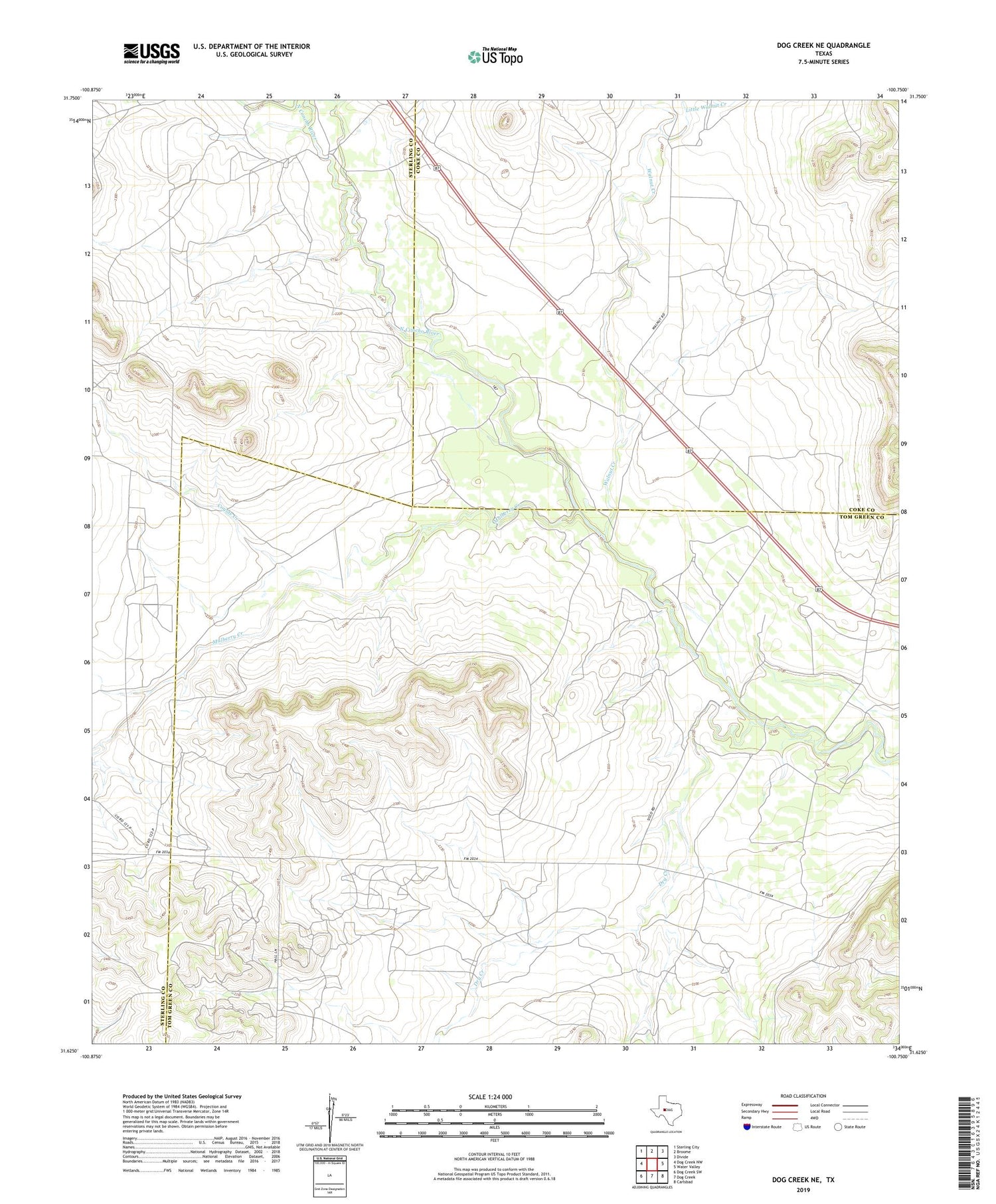 Dog Creek NE Texas US Topo Map Image