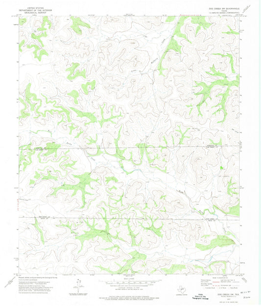 Classic USGS Dog Creek SW Texas 7.5'x7.5' Topo Map Image