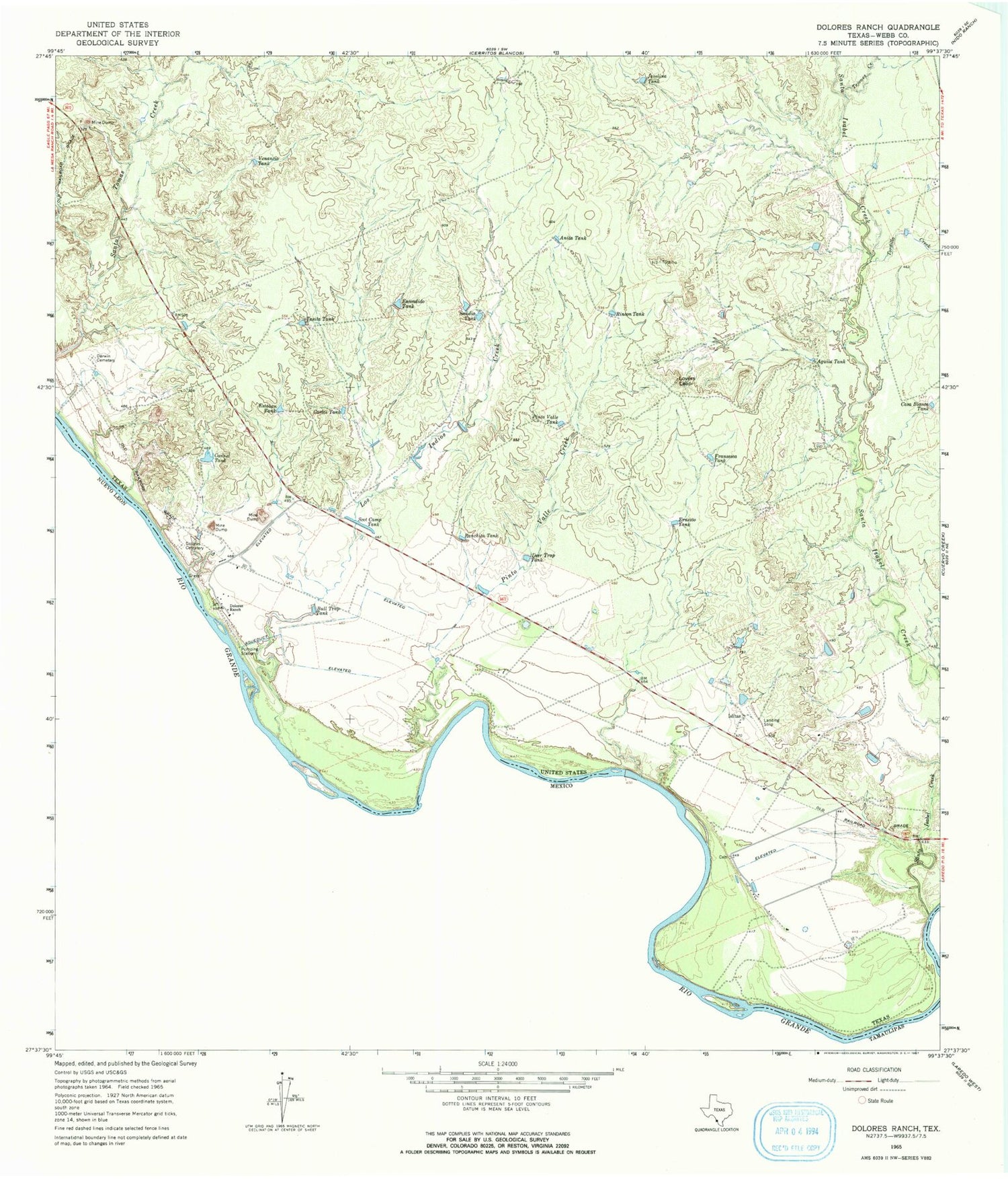 Classic USGS Dolores Ranch Texas 7.5'x7.5' Topo Map Image