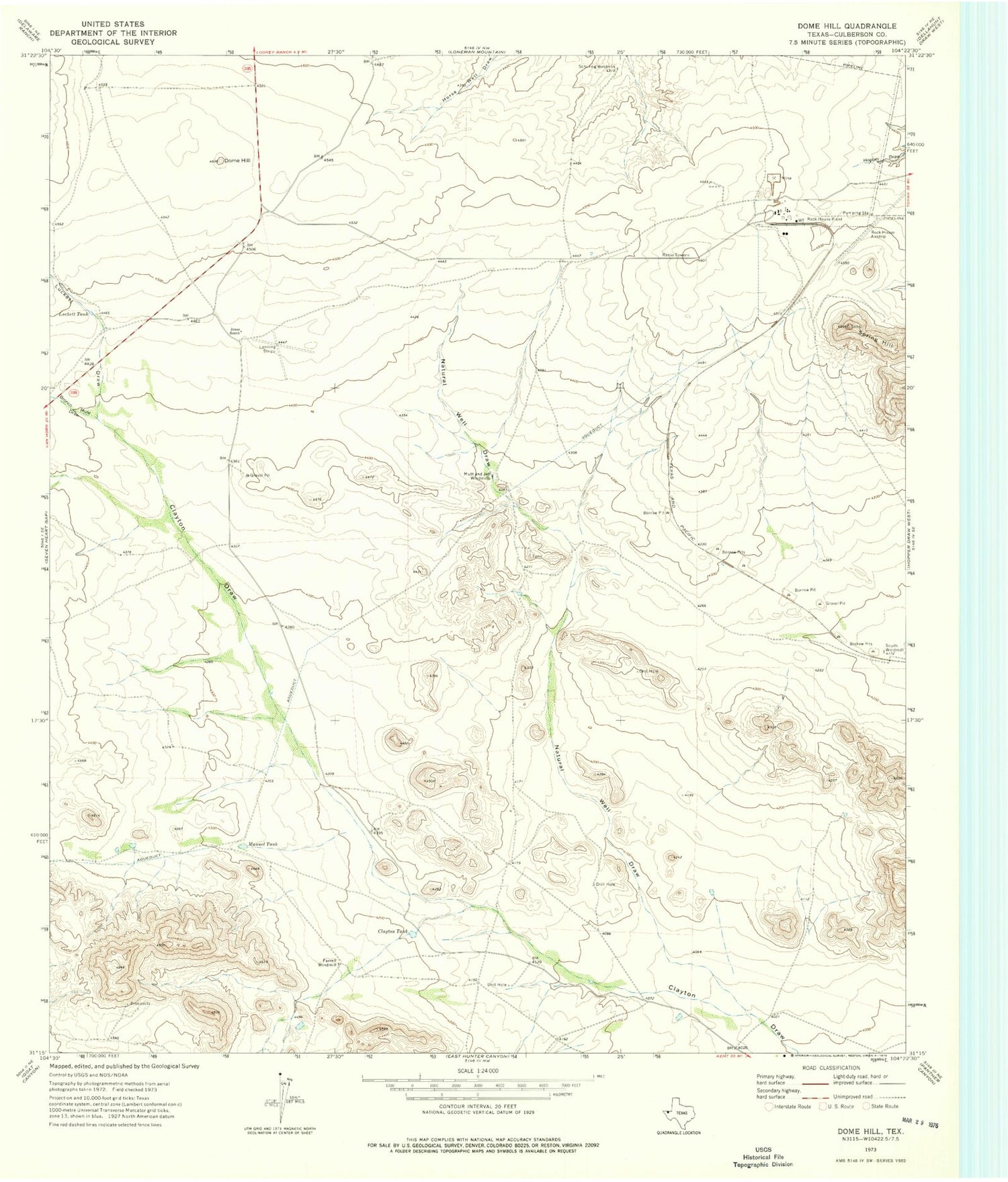 Classic USGS Dome Hill Texas 7.5'x7.5' Topo Map Image