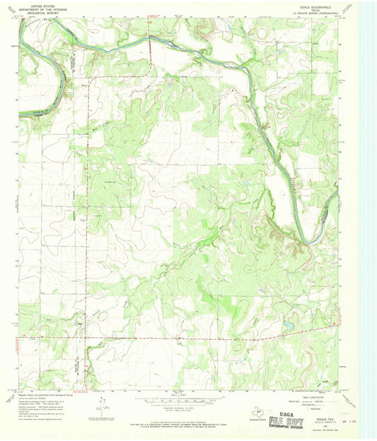Classic USGS Doole Texas 7.5'x7.5' Topo Map Image