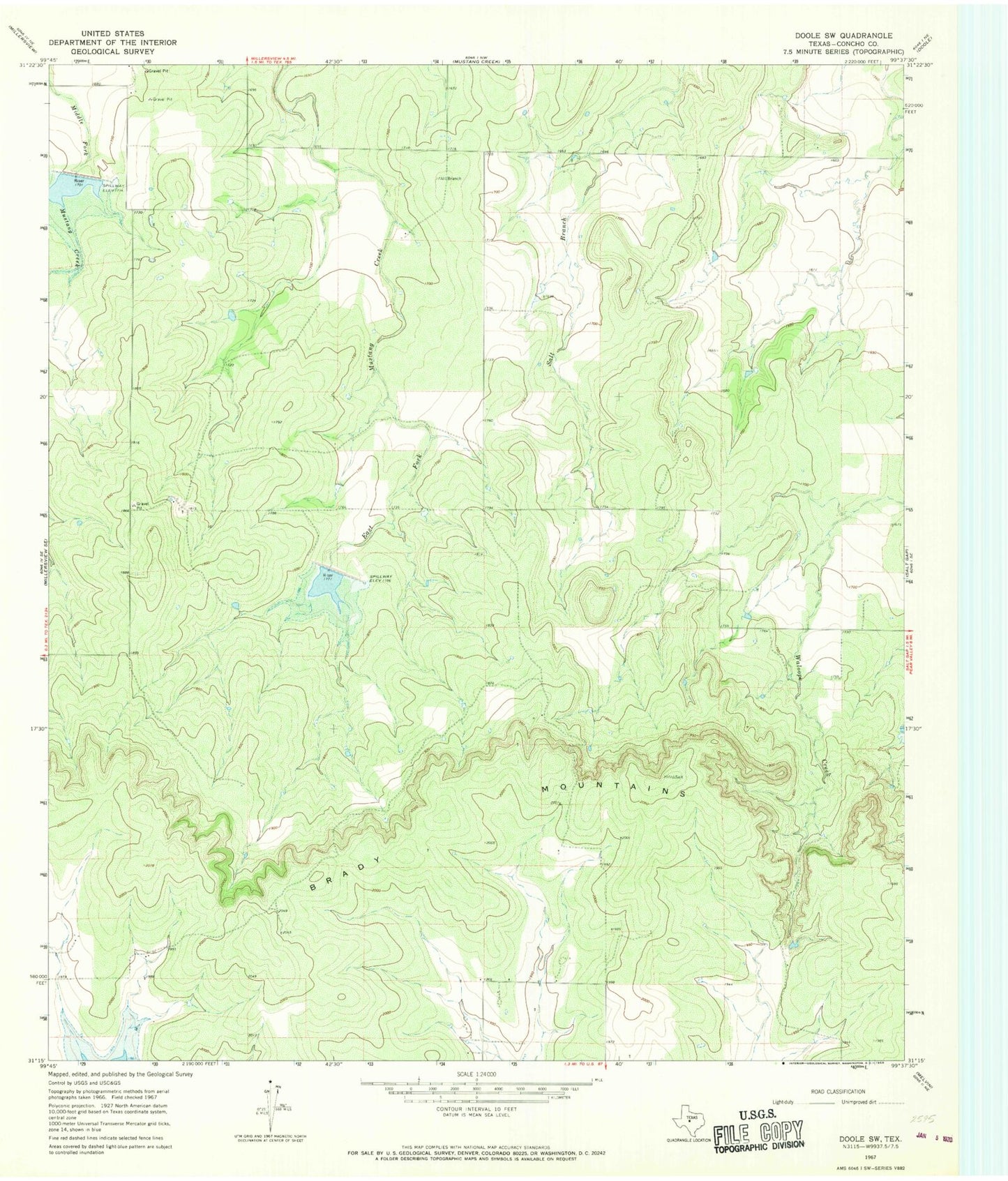 Classic USGS Doole SW Texas 7.5'x7.5' Topo Map Image